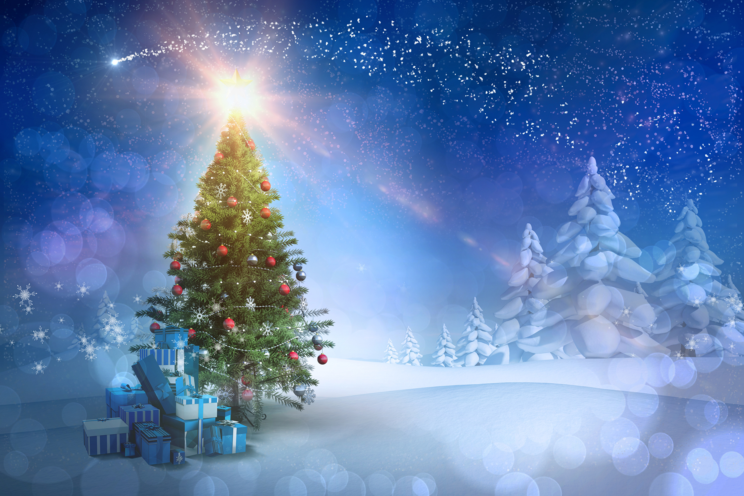 Скачать обои бесплатно Зима, Рождество, Рождественская Елка, Подарки, Праздничные картинка на рабочий стол ПК