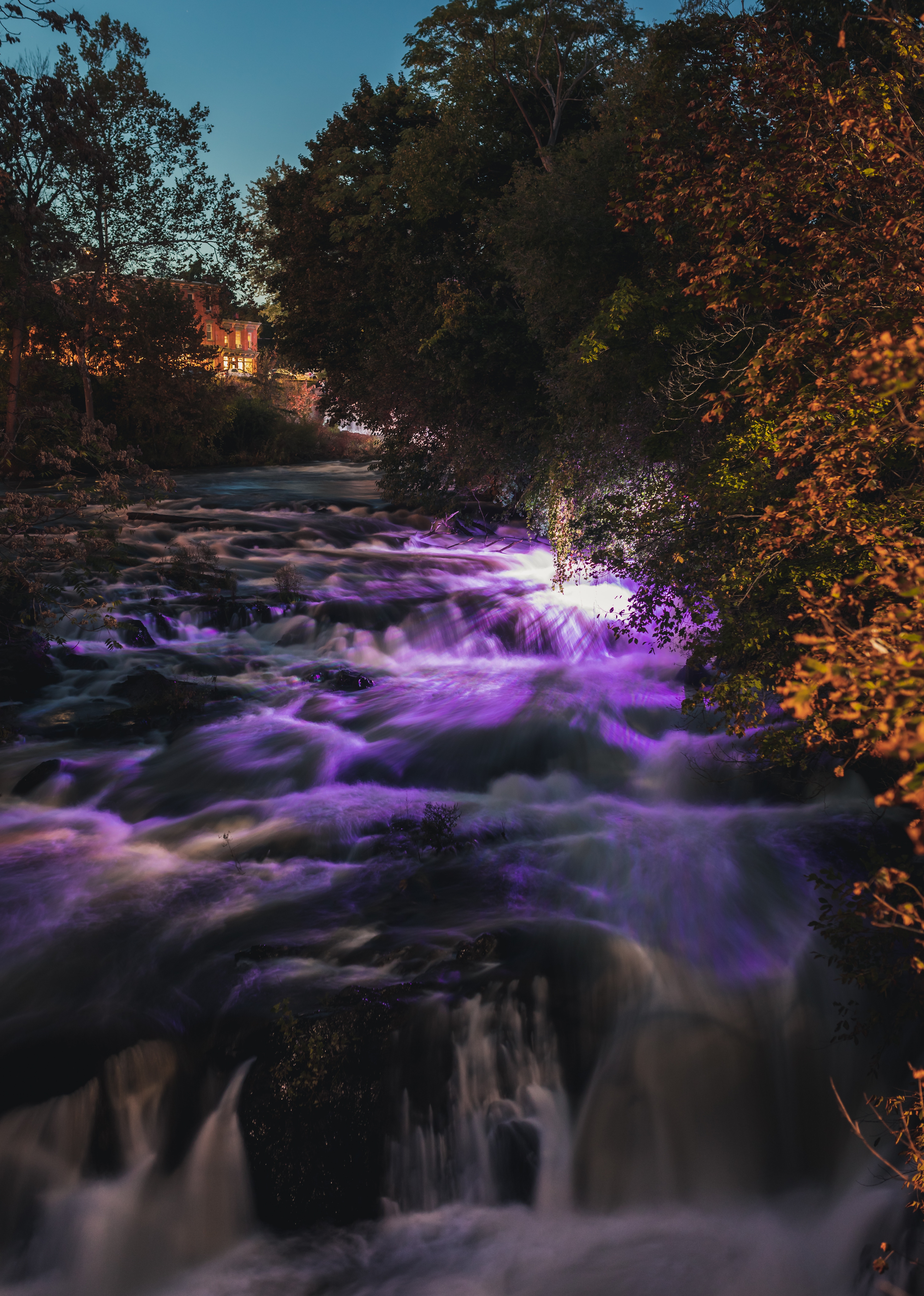 nature, rivers, sunset, waterfall, flow desktop HD wallpaper