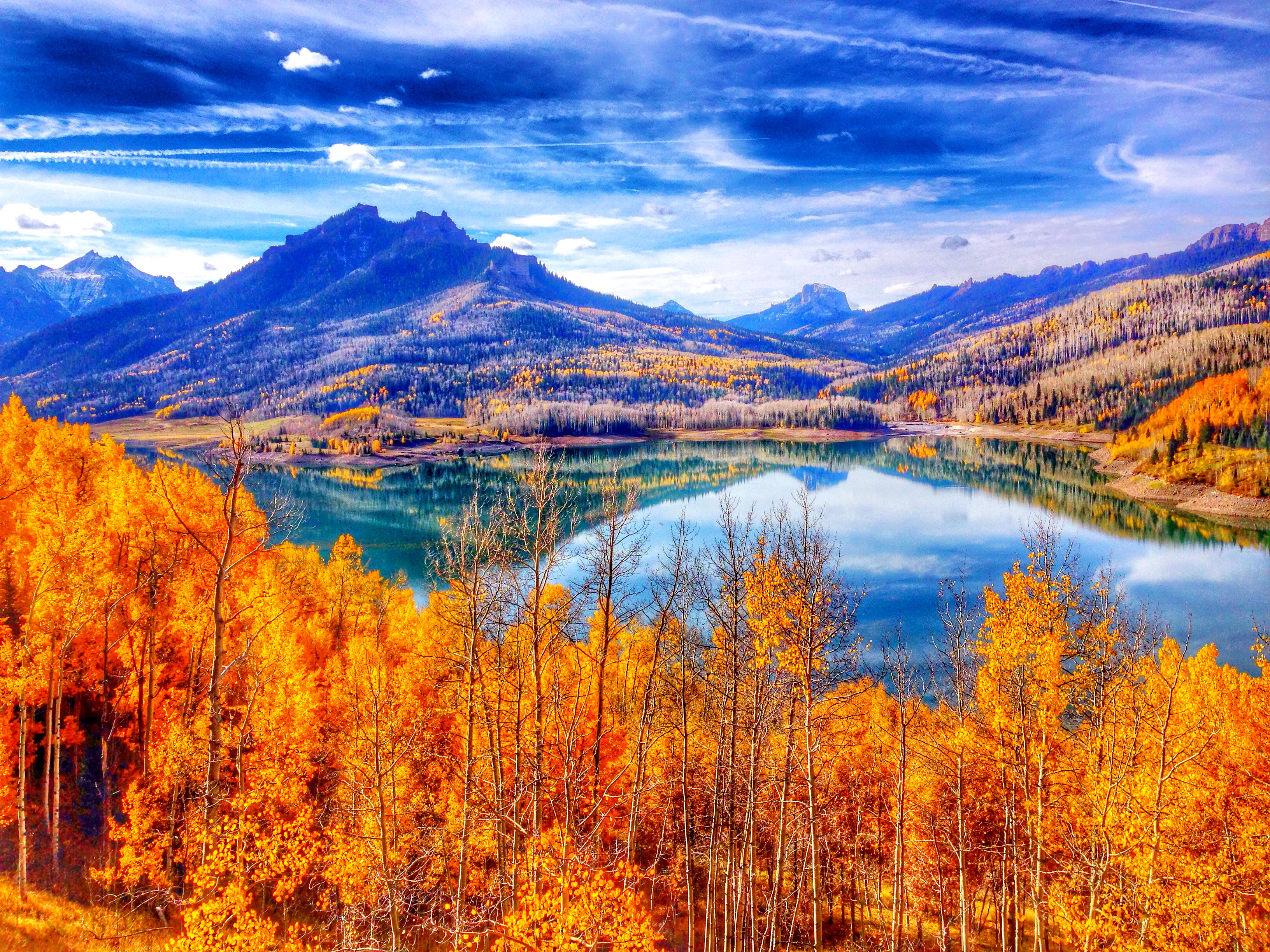 PCデスクトップに風景, 秋, 山, 反射, 地球, 空画像を無料でダウンロード