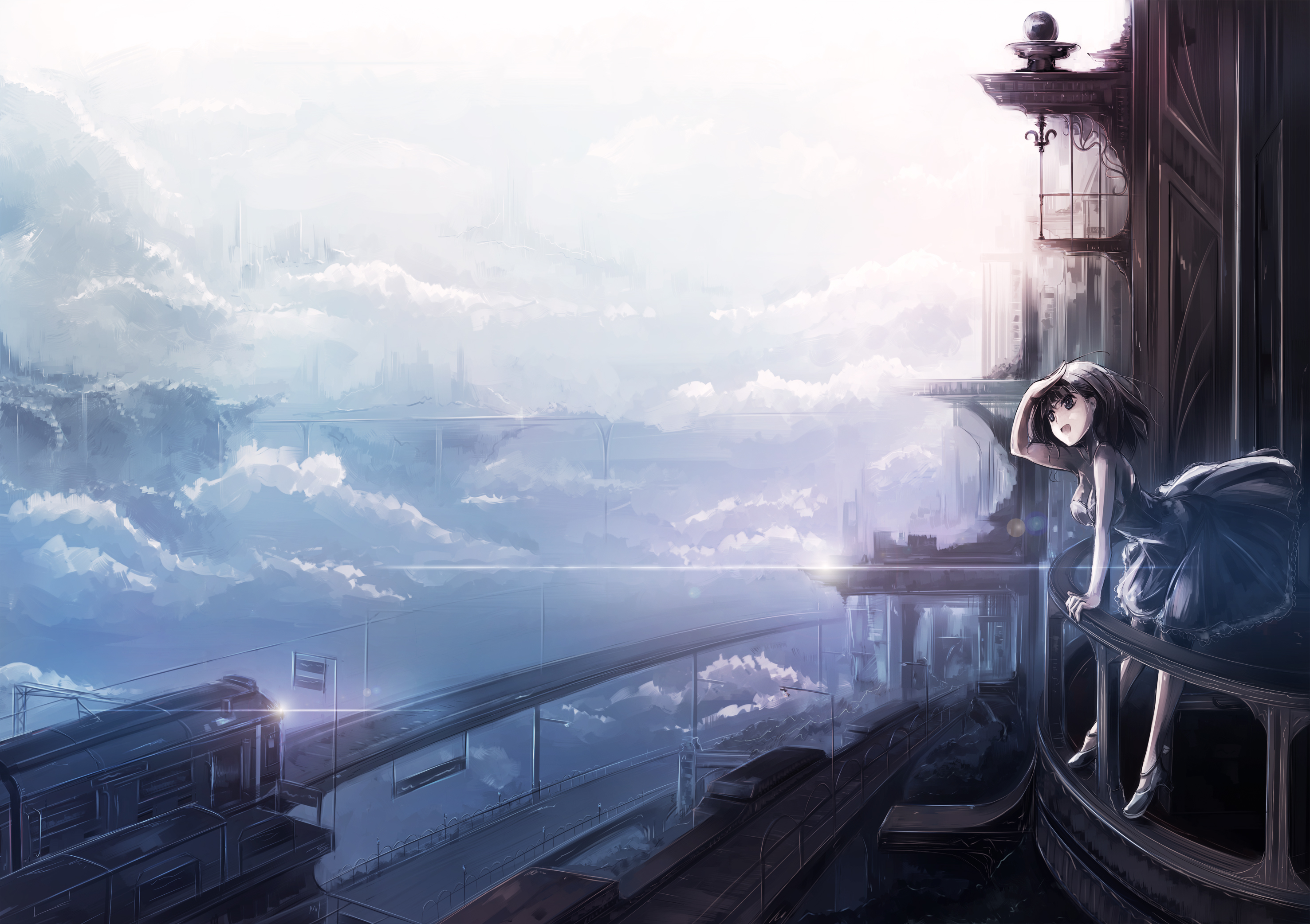 Download mobile wallpaper Anime, Sky, Sci Fi, Cloud, Train, Original for free.