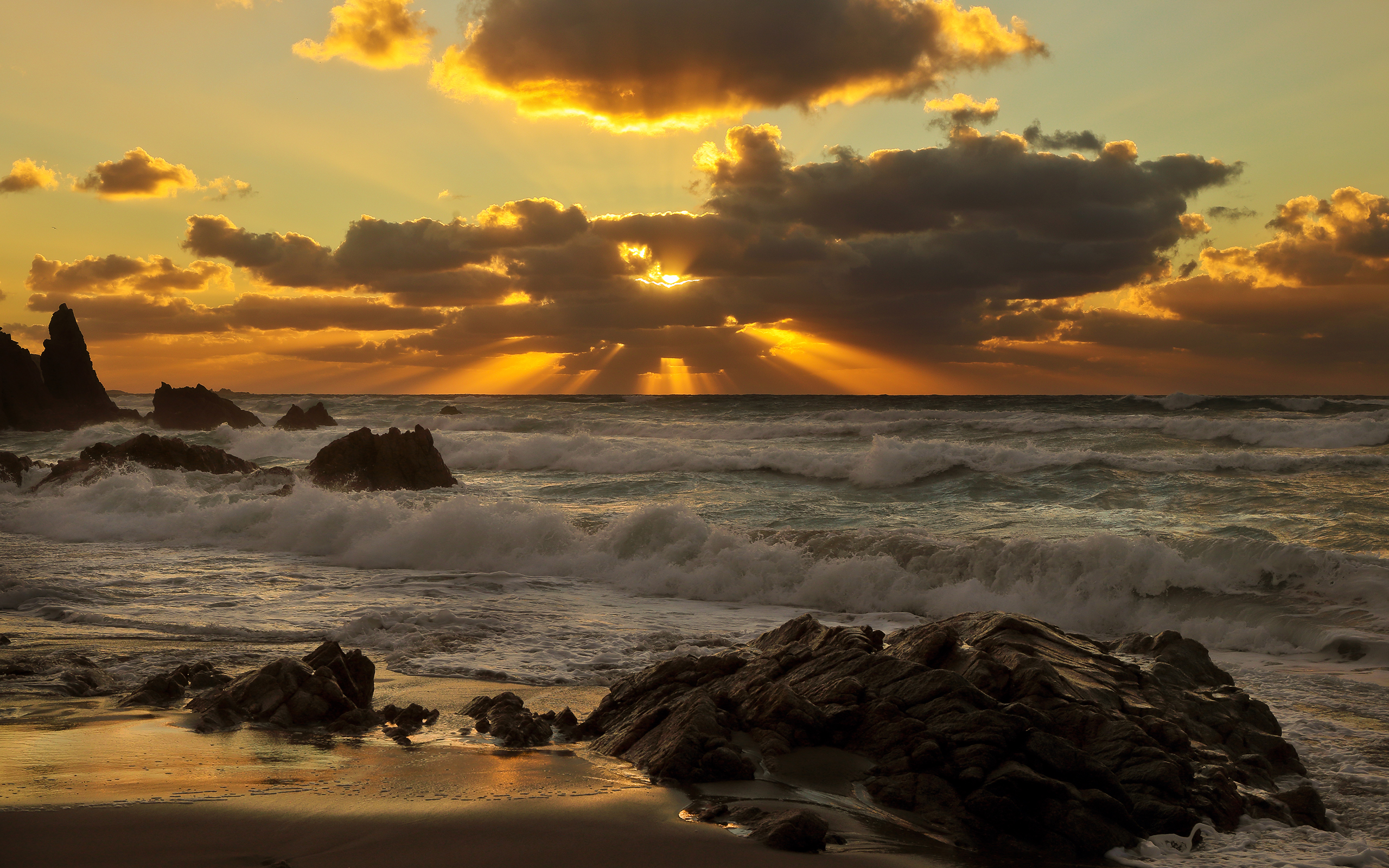 Free download wallpaper Sunset, Sea, Beach, Horizon, Ocean, Earth, Wave on your PC desktop