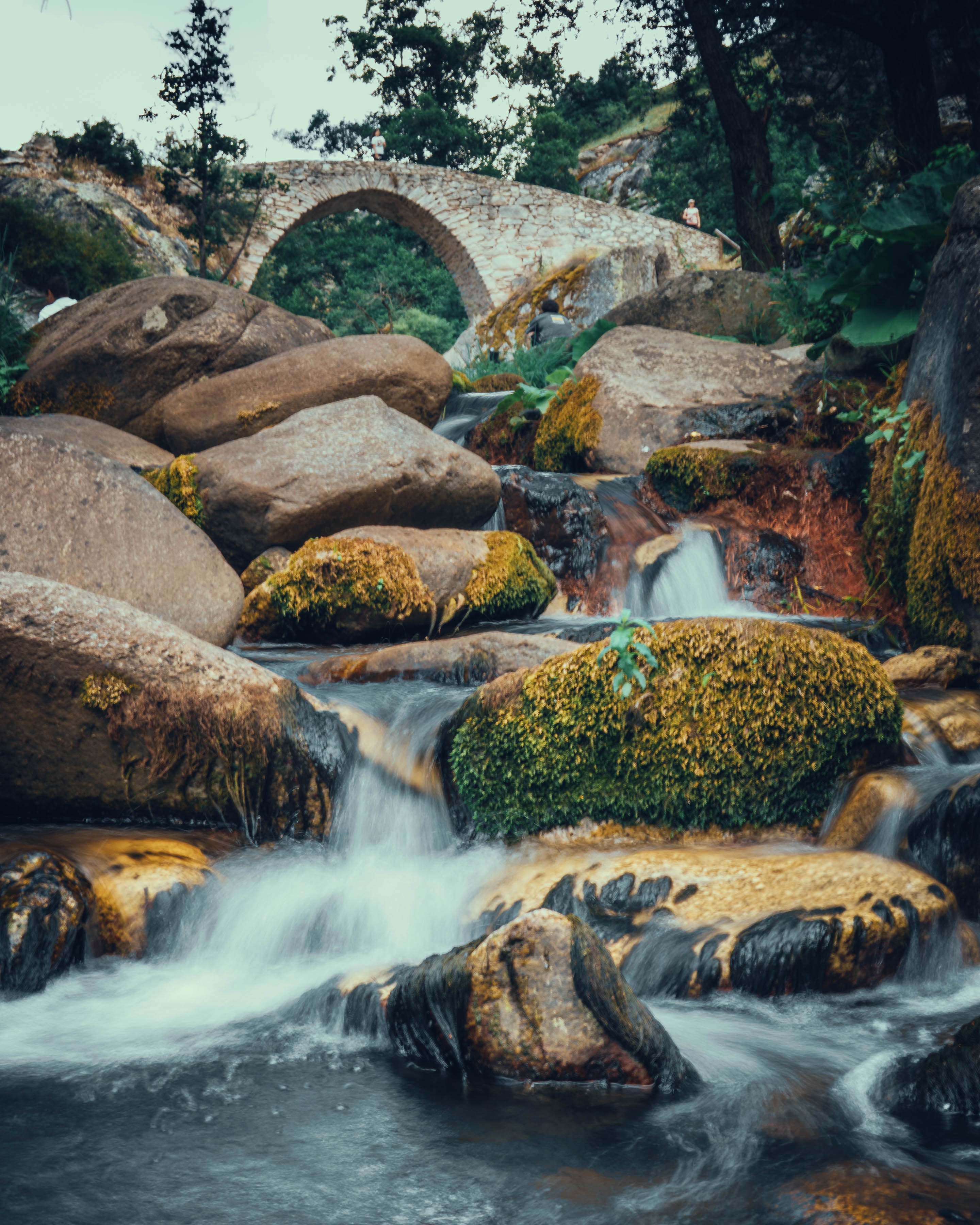 PC Wallpapers nature, water, rivers, stones, rocks, bridge