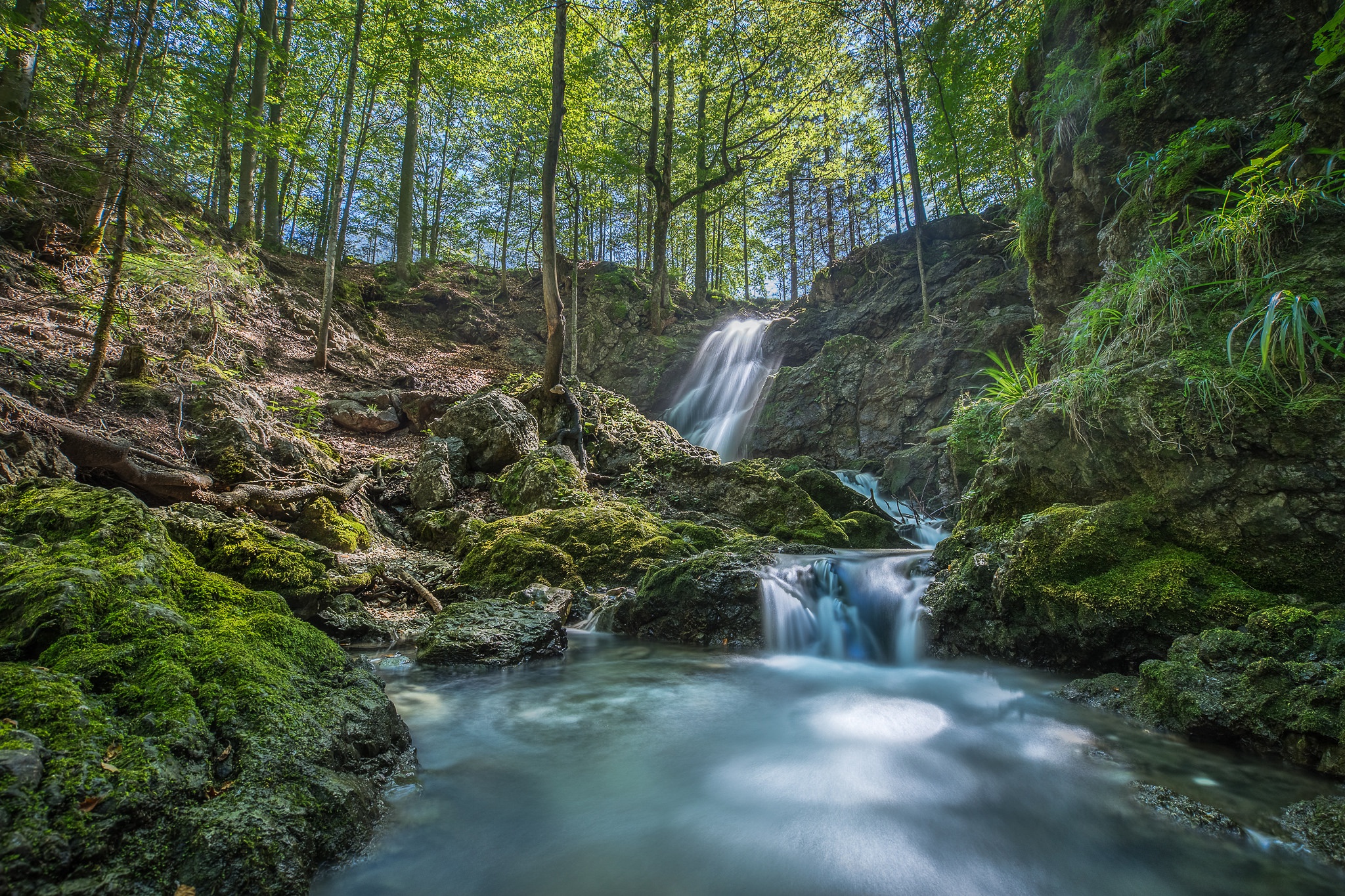 Free download wallpaper Nature, Waterfalls, Waterfall, Forest, Tree, Earth, Stream on your PC desktop