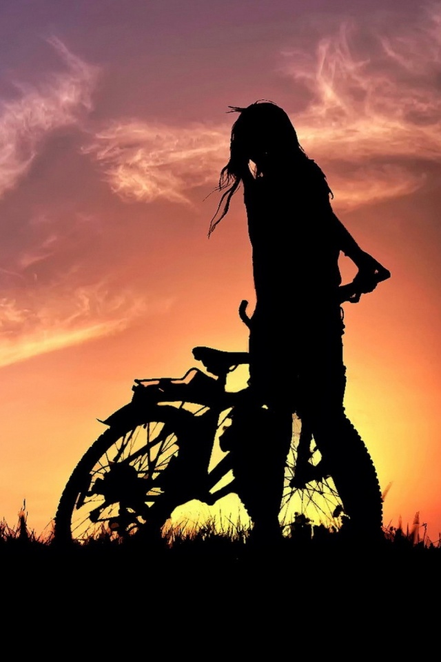 Descarga gratuita de fondo de pantalla para móvil de Sombra, Bicicleta, Atardecer, Vehículos, Puesta De Sol.