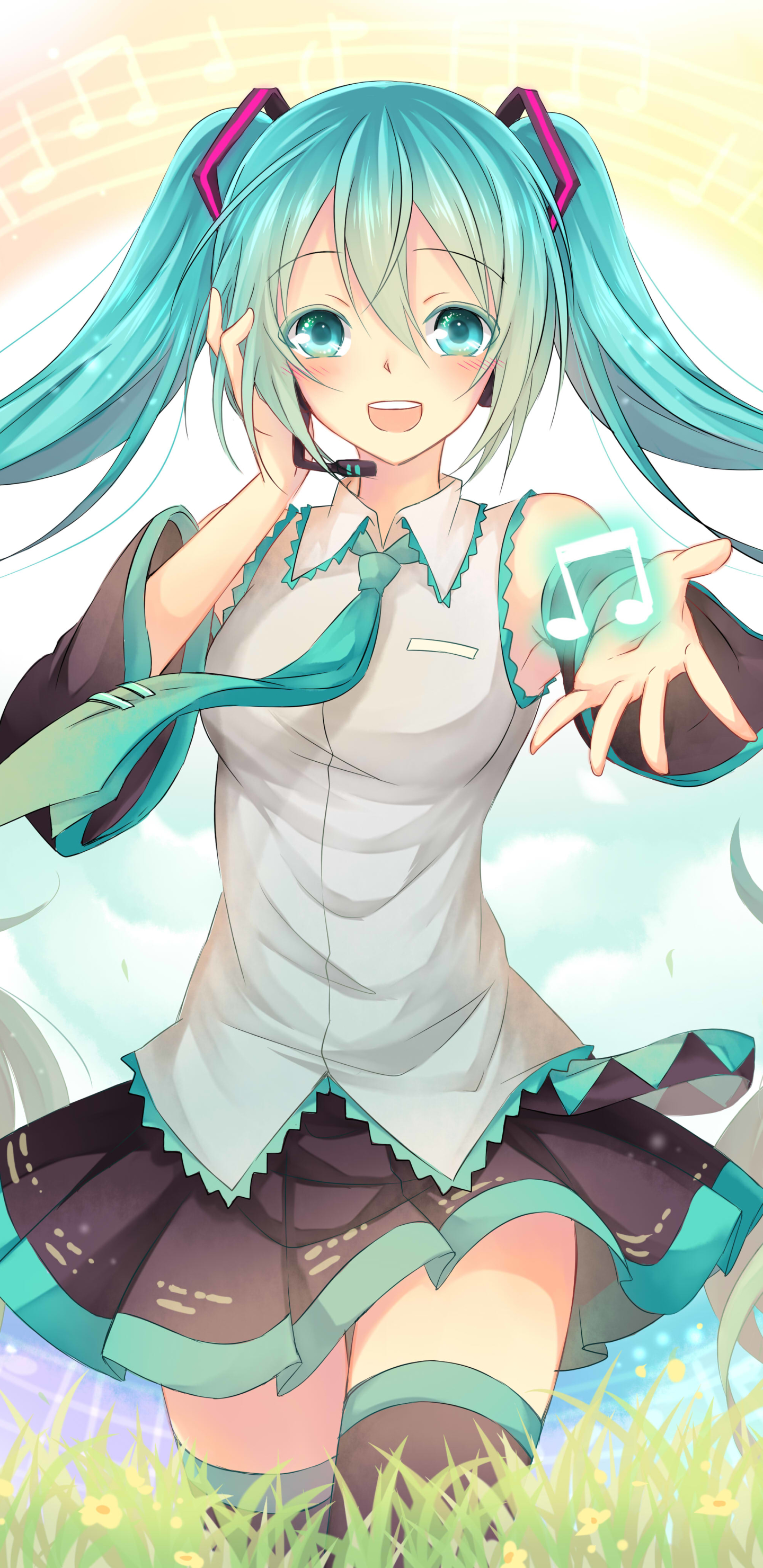 Descarga gratuita de fondo de pantalla para móvil de Sonreír, Vocaloid, Animado, Pelo Largo, Pelo Azul, Hatsune Miku, Ojos Aguamarina, Colas Gemelas.