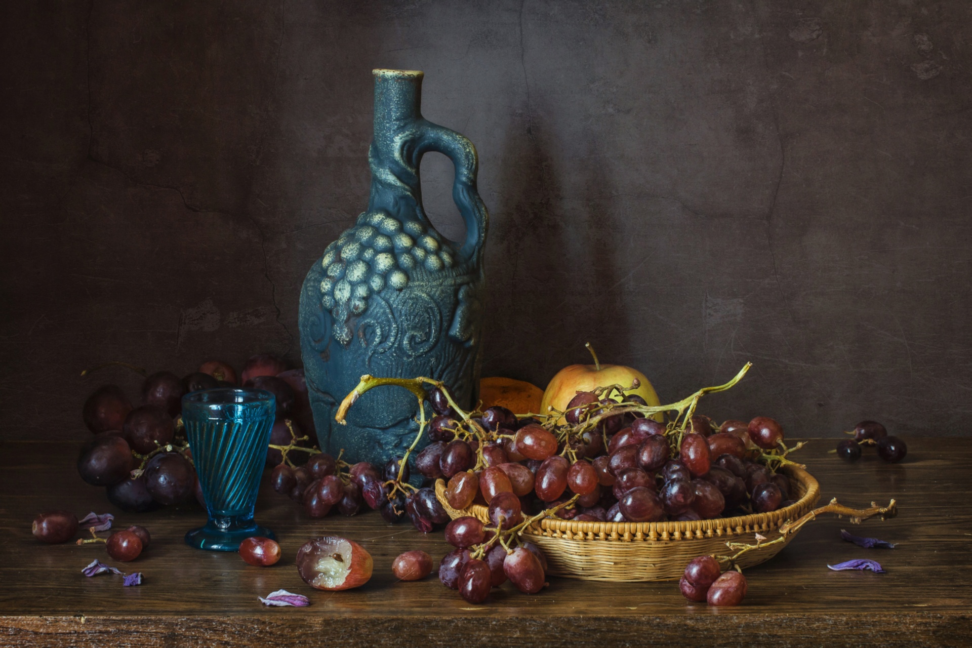 Free download wallpaper Grapes, Still Life, Glass, Photography, Pitcher on your PC desktop