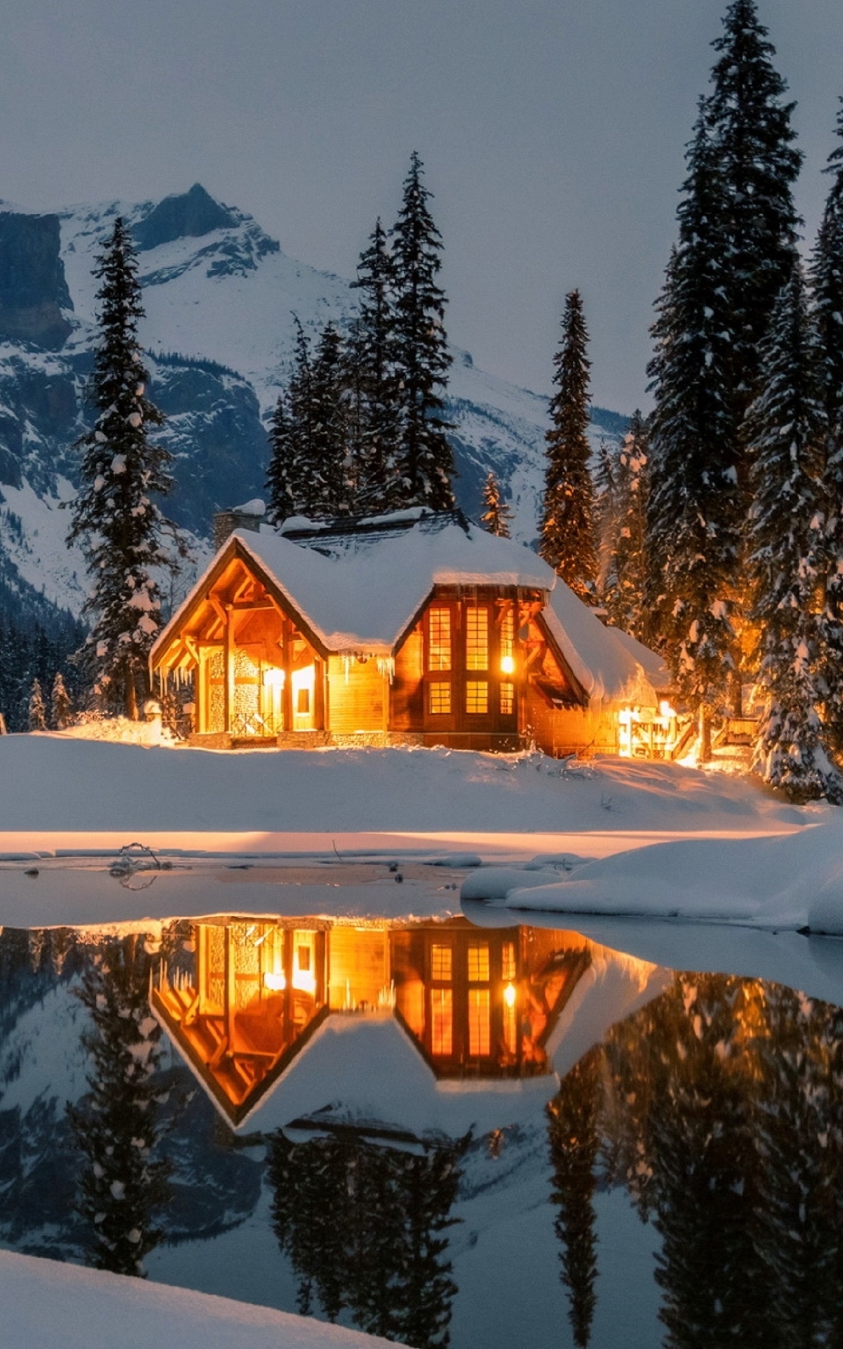 Download mobile wallpaper Winter, Water, Snow, Mountain, House, Photography for free.