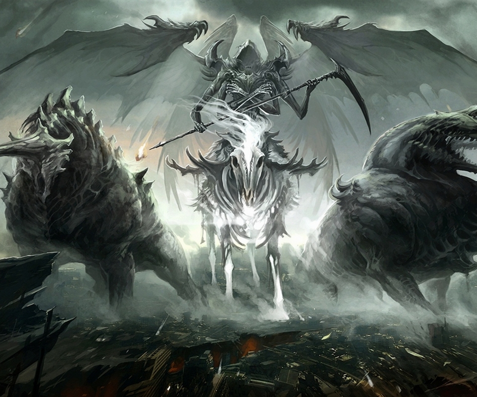 Download mobile wallpaper Dark, Wings, Skeleton, Demon, Grim Reaper for free.