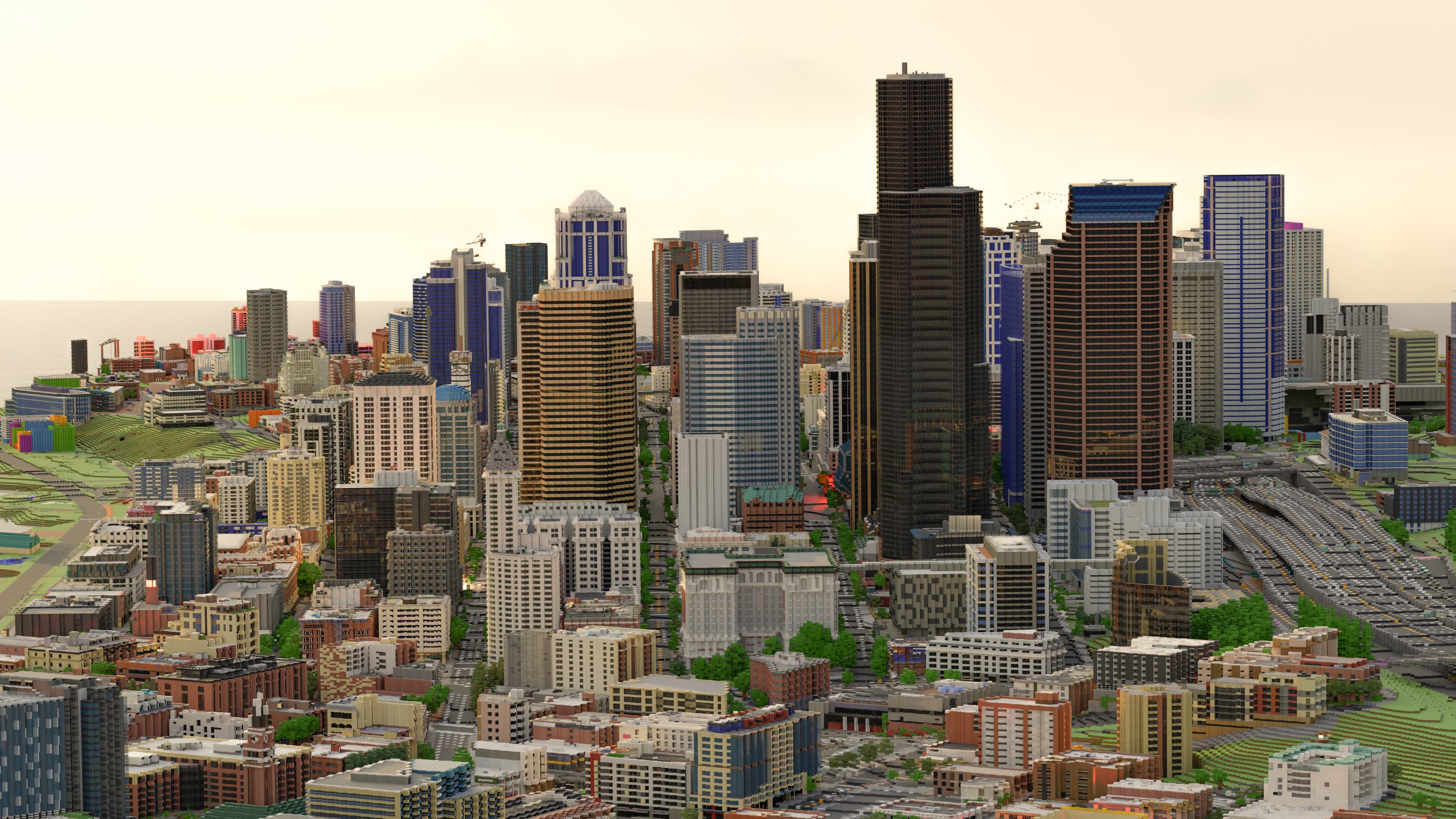 Free download wallpaper Minecraft, City, Skyscraper, Building, Seattle, Video Game on your PC desktop