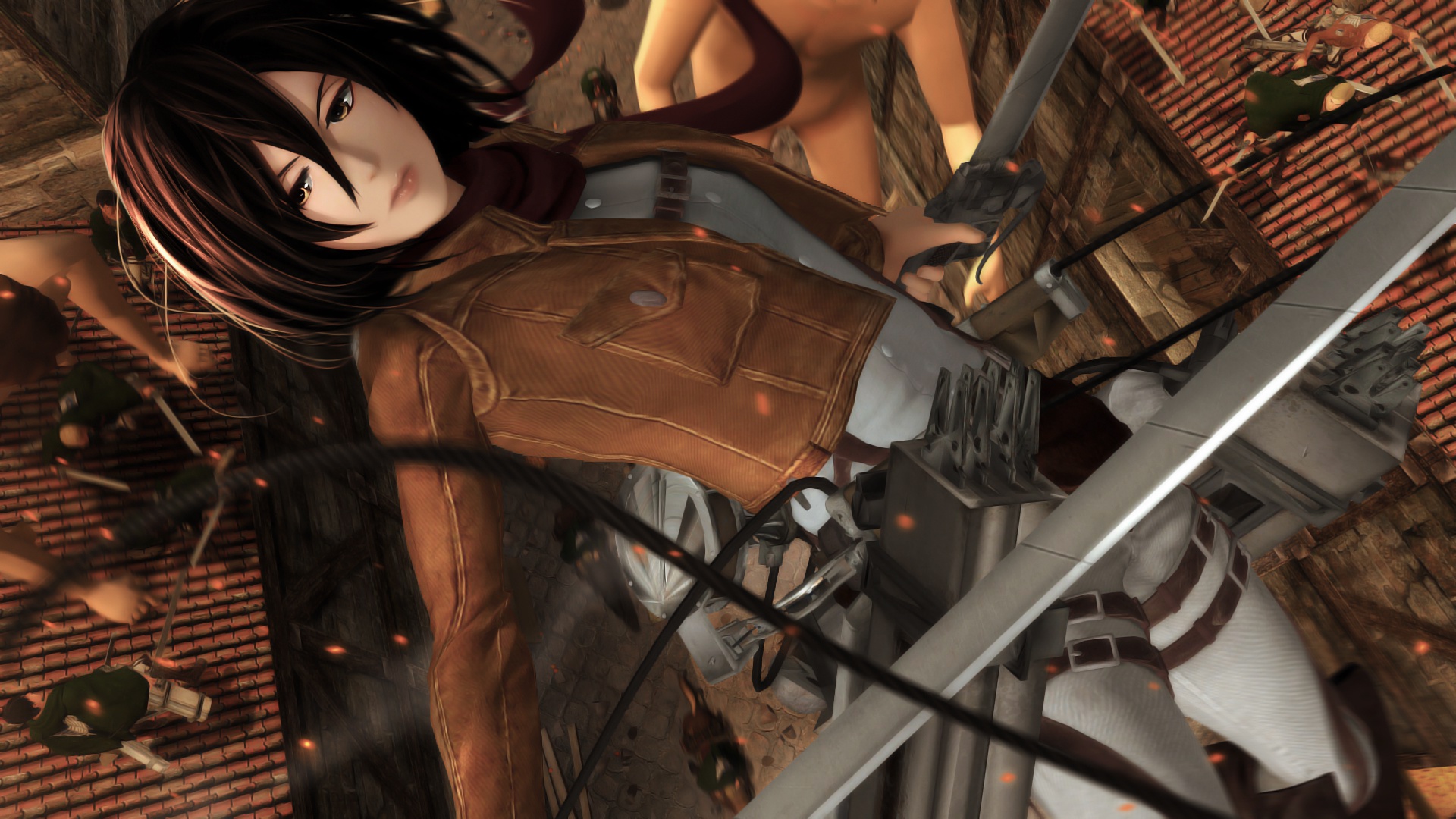 Laden Sie das Waffe, Animes, Schwarzes Haar, Schwarze Augen, Mikasa Ackermann, Attack On Titan-Bild kostenlos auf Ihren PC-Desktop herunter