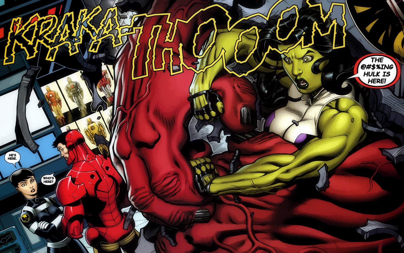 Baixar papel de parede para celular de Mulher Hulk, Pontão, Homem De Ferro, História Em Quadrinhos gratuito.