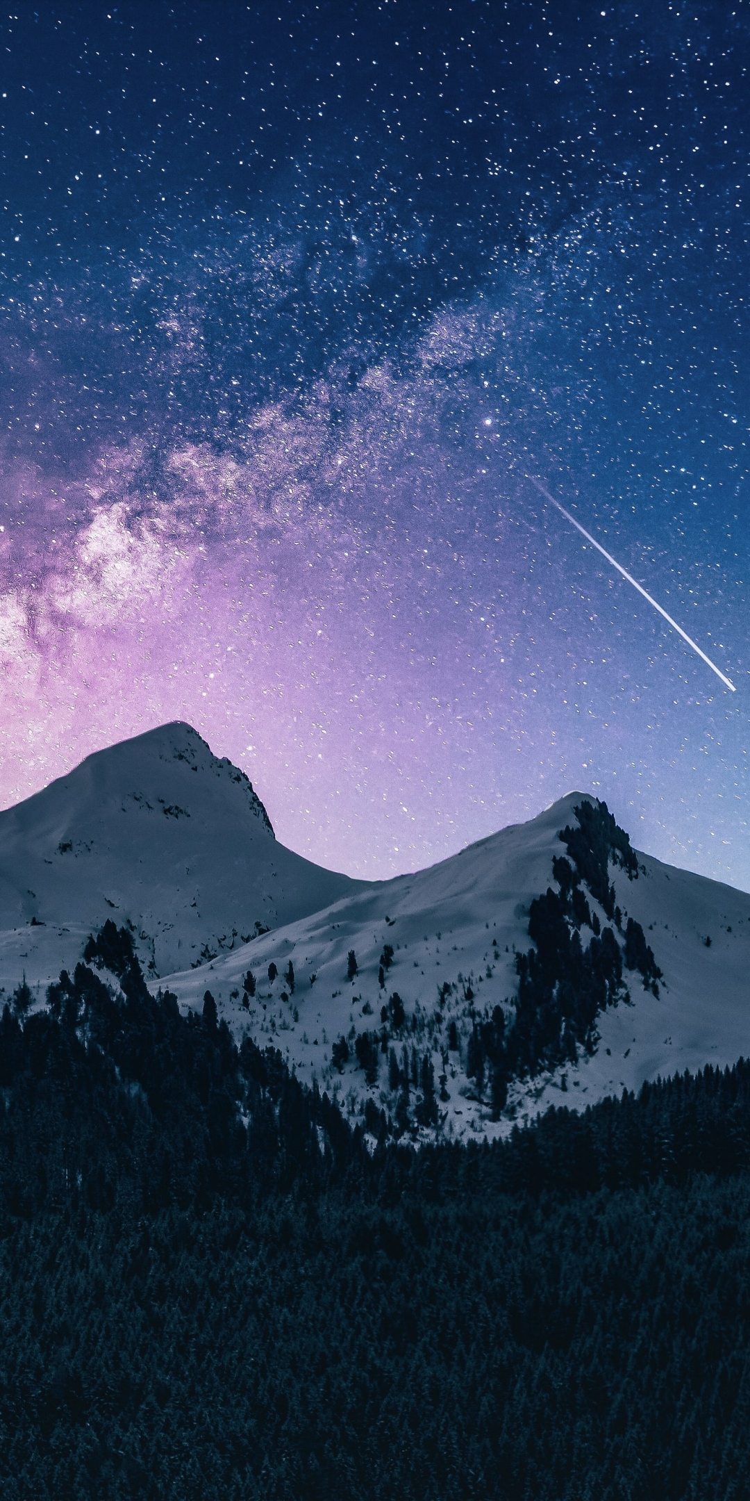 Handy-Wallpaper Sterne, Schnee, Berg, Gebirge, Nacht, Erde/natur kostenlos herunterladen.