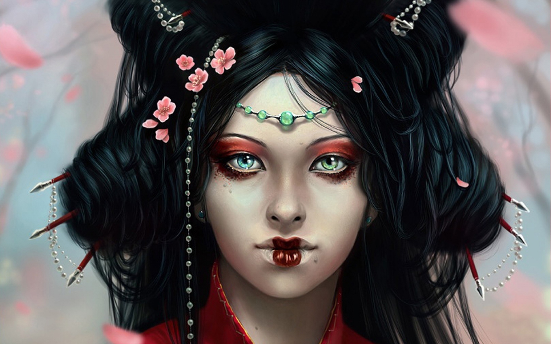 Download mobile wallpaper Fantasy, Heterochromia, Geisha for free.