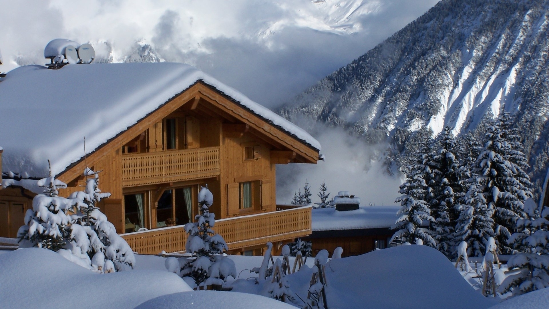 Handy-Wallpaper Natur, Schnee, Landschaft, Häuser kostenlos herunterladen.