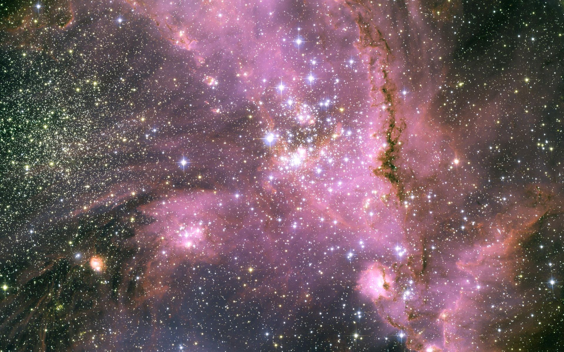pink, universe, stars, shine, light, galaxy HD wallpaper