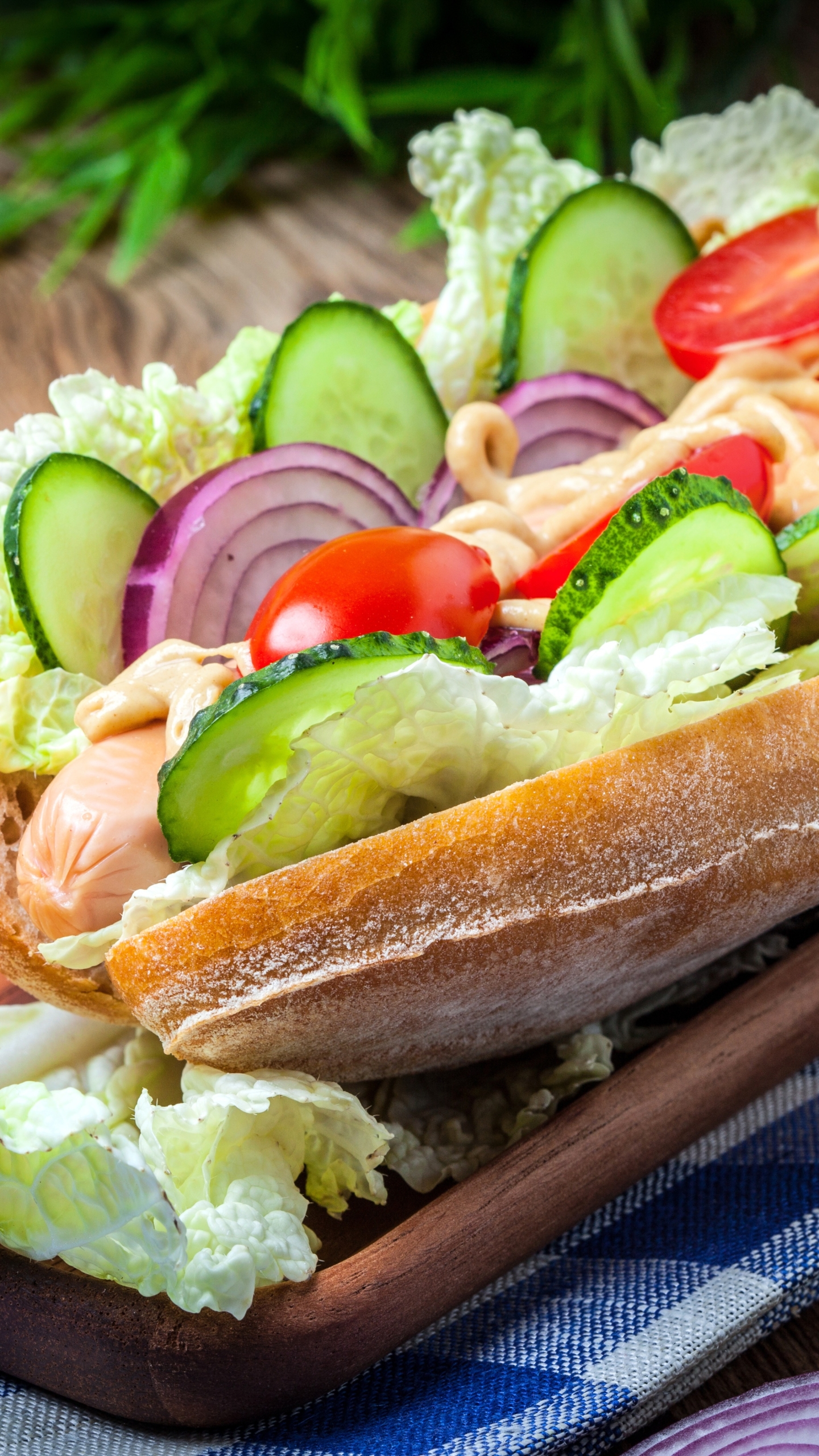 Handy-Wallpaper Gemüse, Sandwich, Nahrungsmittel, Hotdog kostenlos herunterladen.