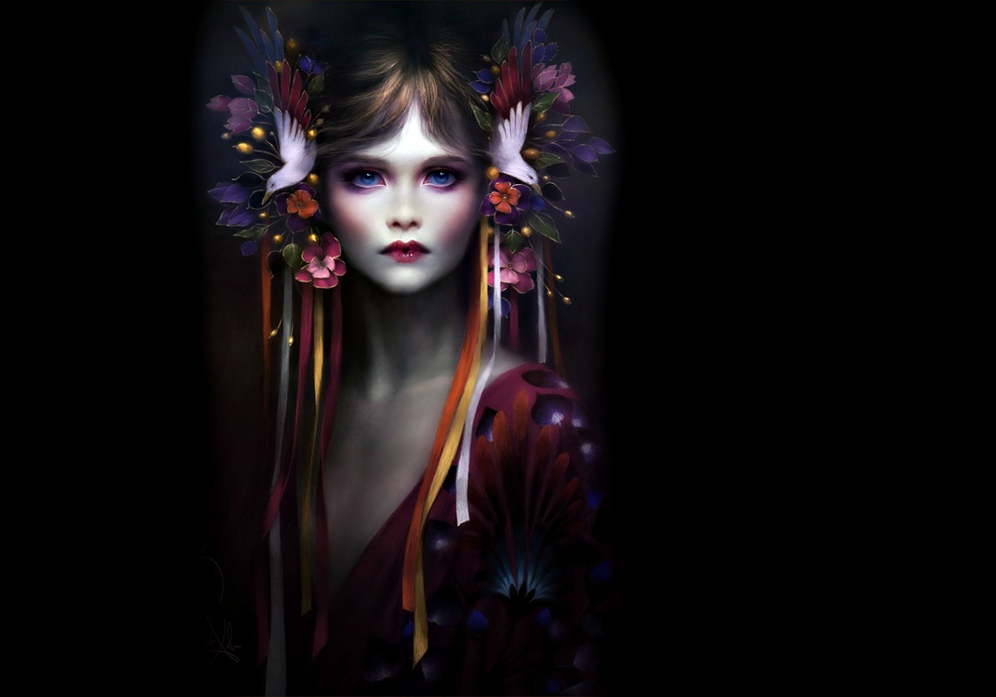 Download mobile wallpaper Fantasy, Flower, Fairy, Blue Eyes for free.