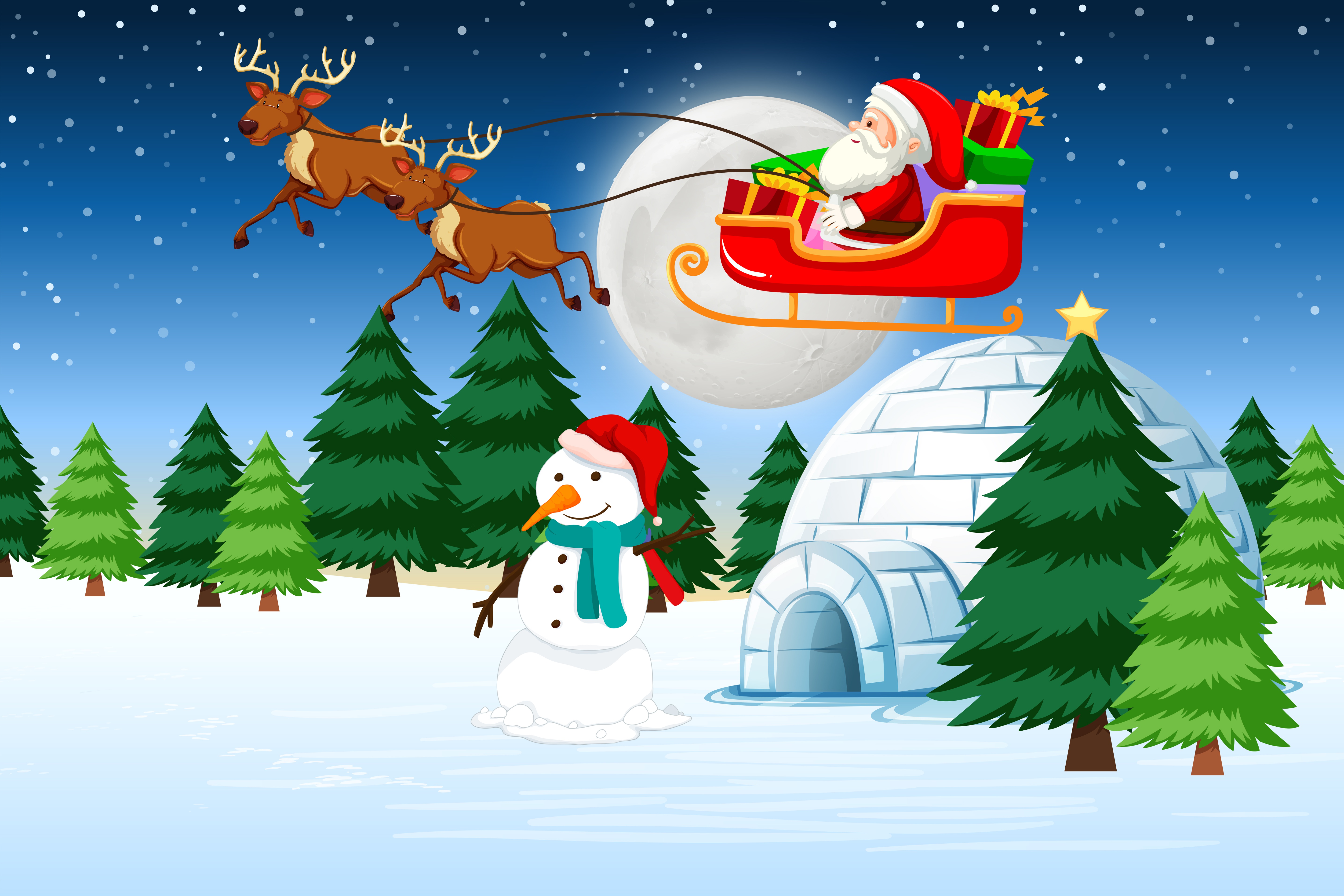 snowman, holiday, christmas, igloo, santa