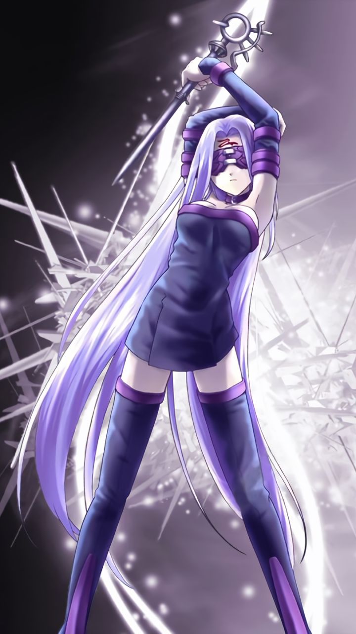 Download mobile wallpaper Anime, Weapon, Dress, Long Hair, Fate/stay Night, Black Dress, Purple Hair, Rider (Fate/stay Night), Fate (Series), Blindfold, Thigh Boots, Fate Series for free.