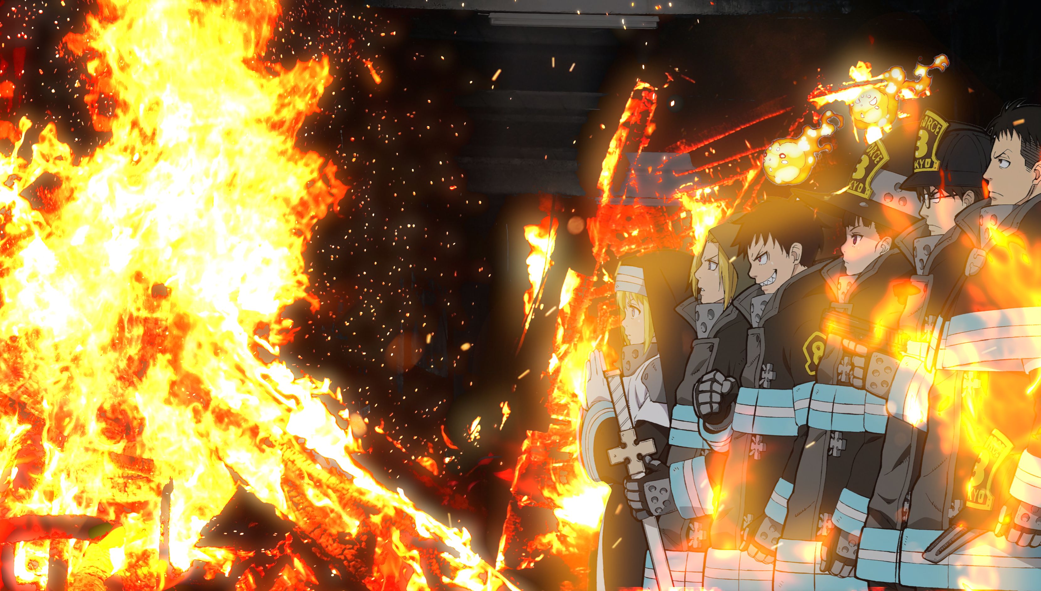 anime, fire force, arthur boyle, fire, maki oze, takehisa hinawa, tamaki kotatsu