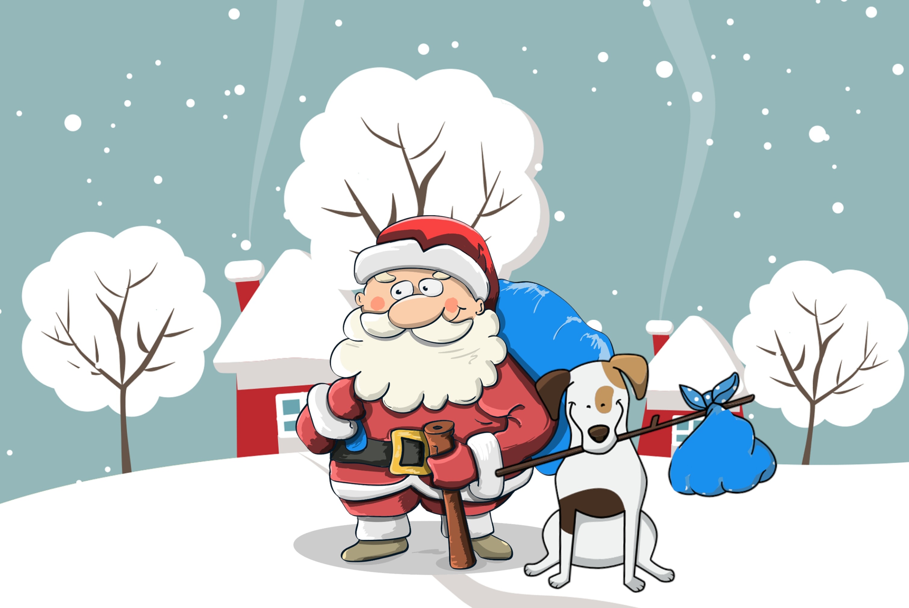 Handy-Wallpaper Feiertage, Weihnachtsmann, Weihnachten, Hund kostenlos herunterladen.
