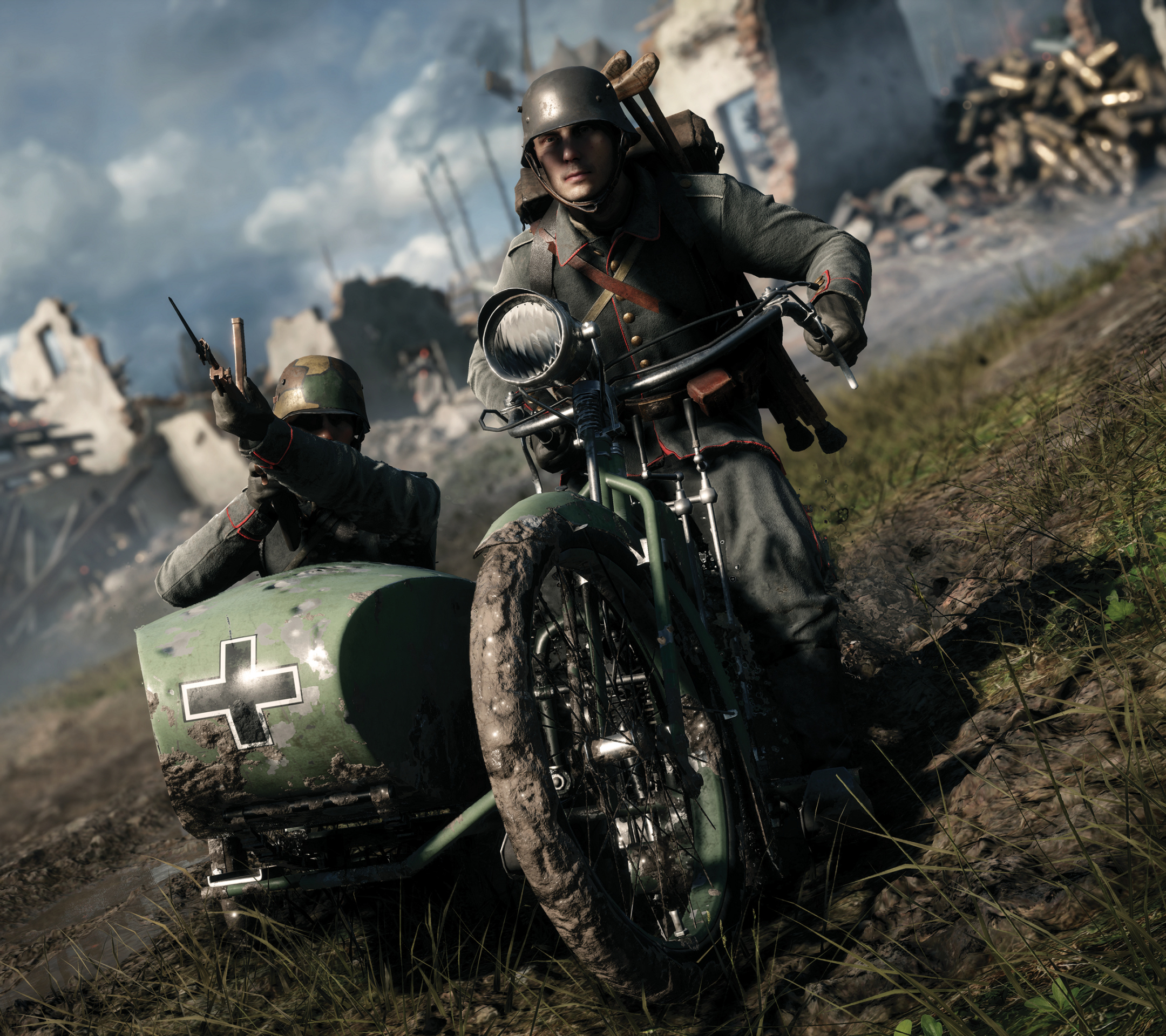 Laden Sie das Schlachtfeld, Motorrad, Soldat, Computerspiele, Battlefield 1-Bild kostenlos auf Ihren PC-Desktop herunter
