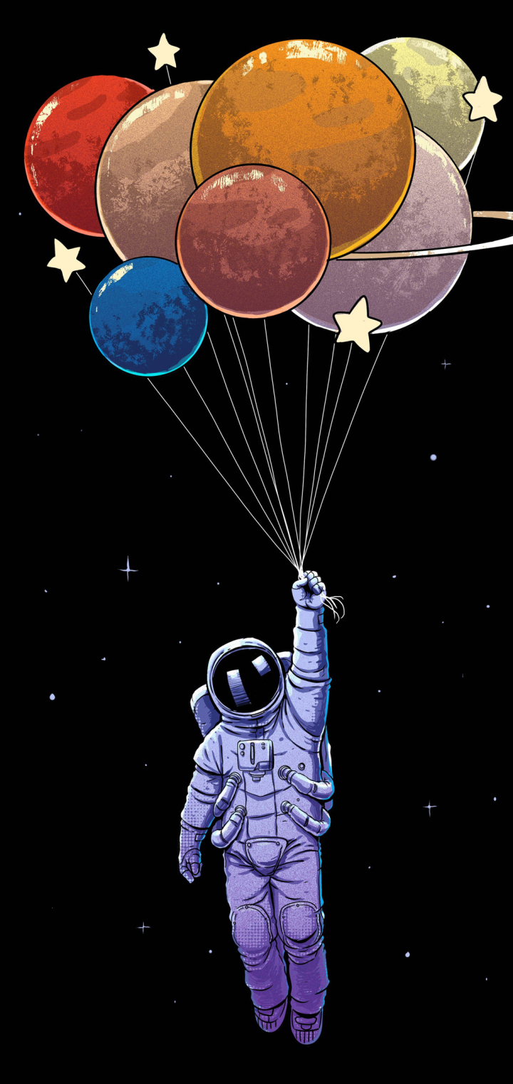 Mobile wallpaper sci fi, astronaut, spacesuit, balloon