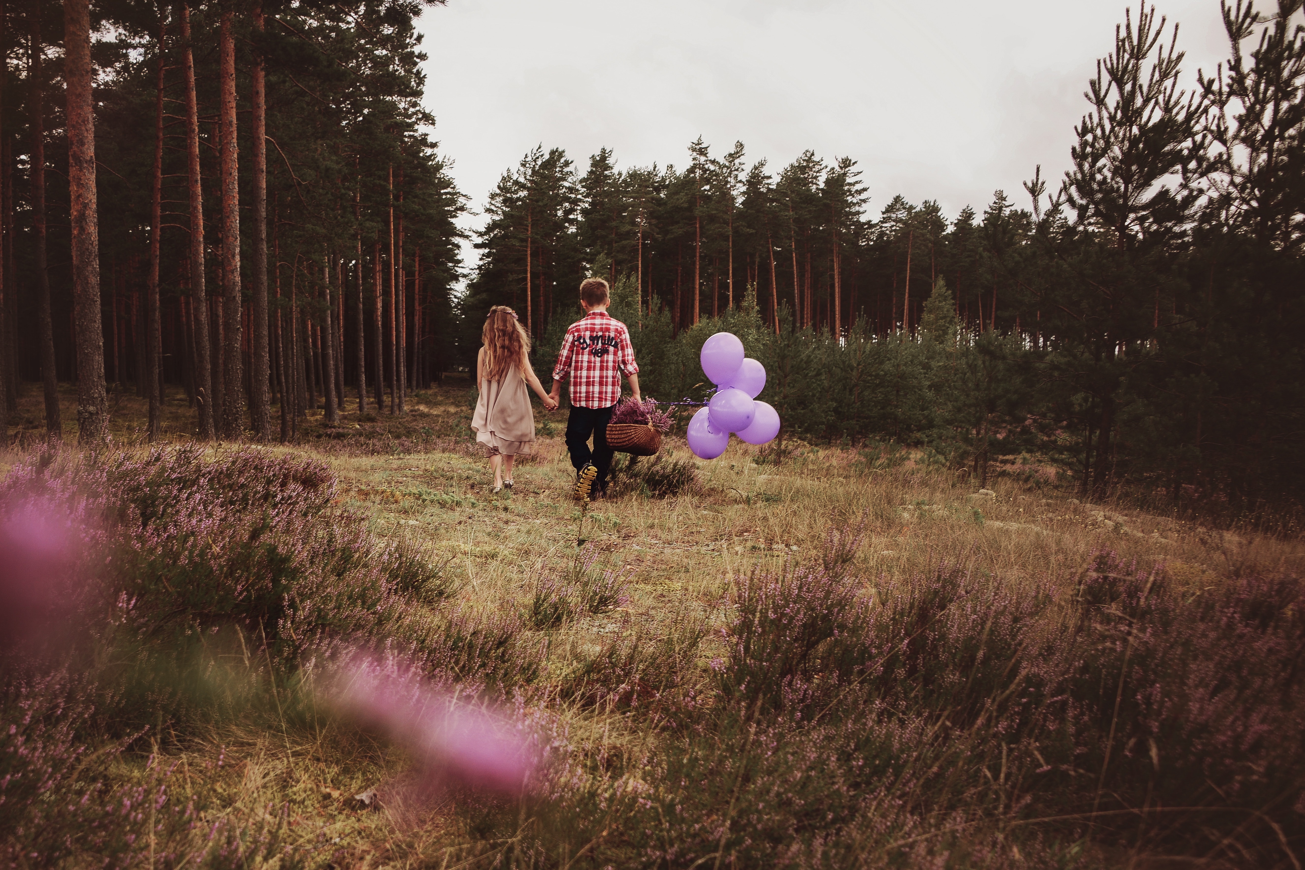 pair, couple, children, love, balloons, stroll, basket, mood, air balloons, childhood