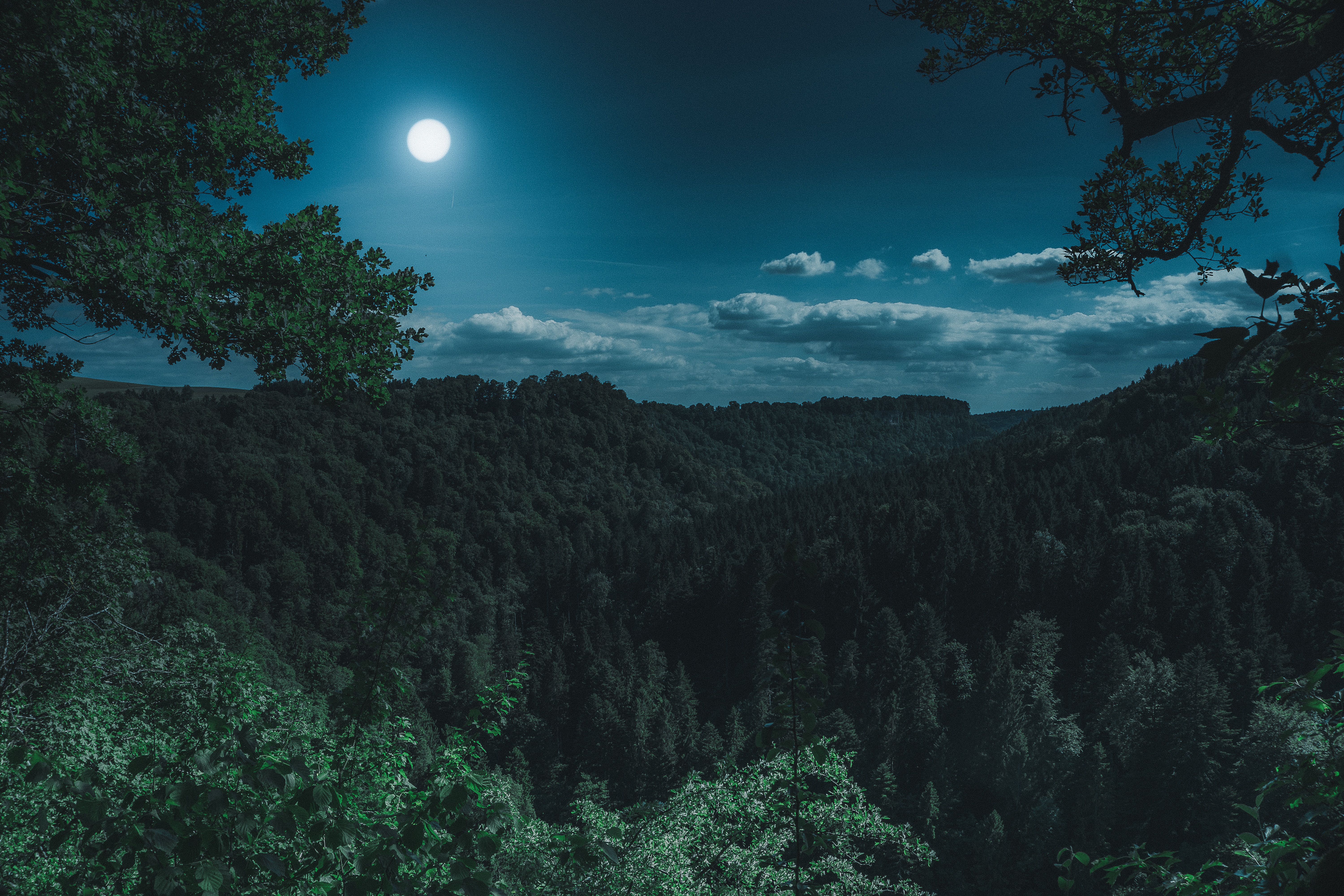Free download wallpaper Clouds, Mountains, Nature, Moon, Forest on your PC desktop