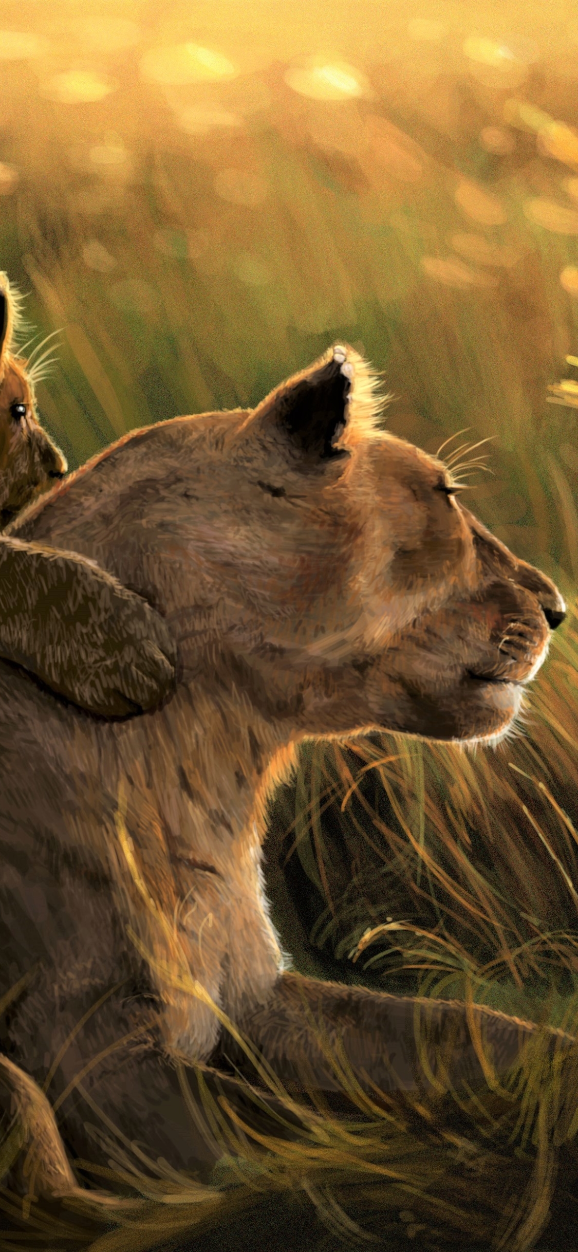 Download mobile wallpaper Cats, Love, Lion, Lioness, Animal, Cub for free.