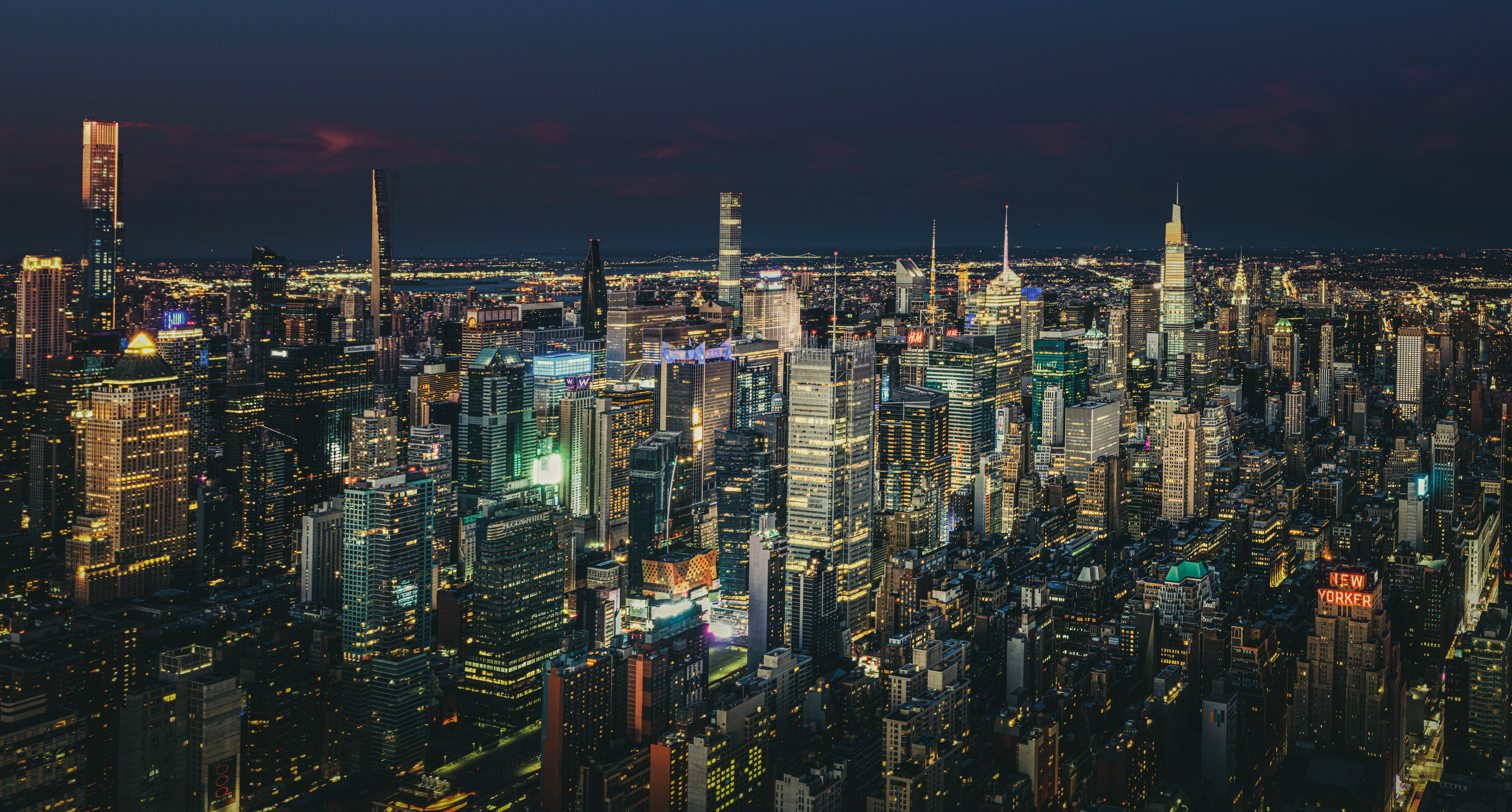 PCデスクトップに都市, 街, 超高層ビル, 建物, ニューヨーク, 夜, マンメイド画像を無料でダウンロード
