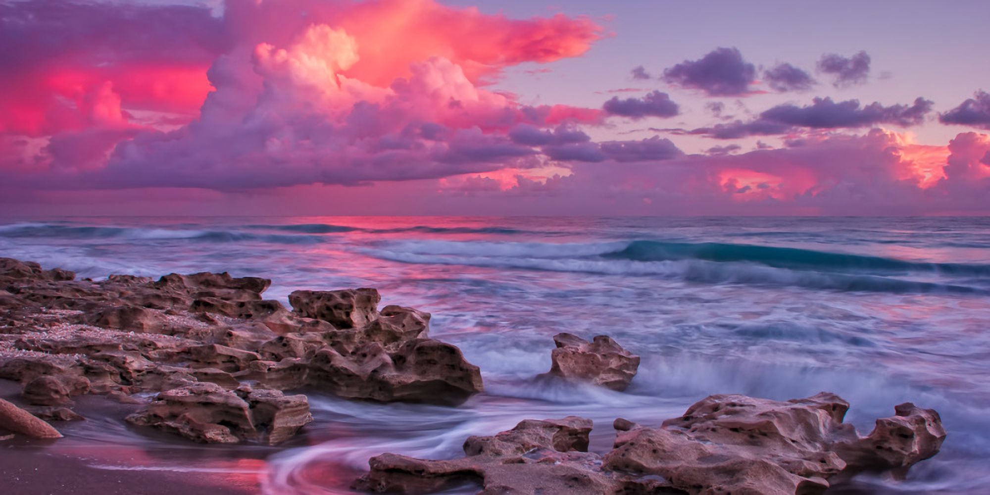 Handy-Wallpaper Rosa, Horizont, Ozean, Meer, Himmel, Sonnenuntergang, Erde/natur kostenlos herunterladen.