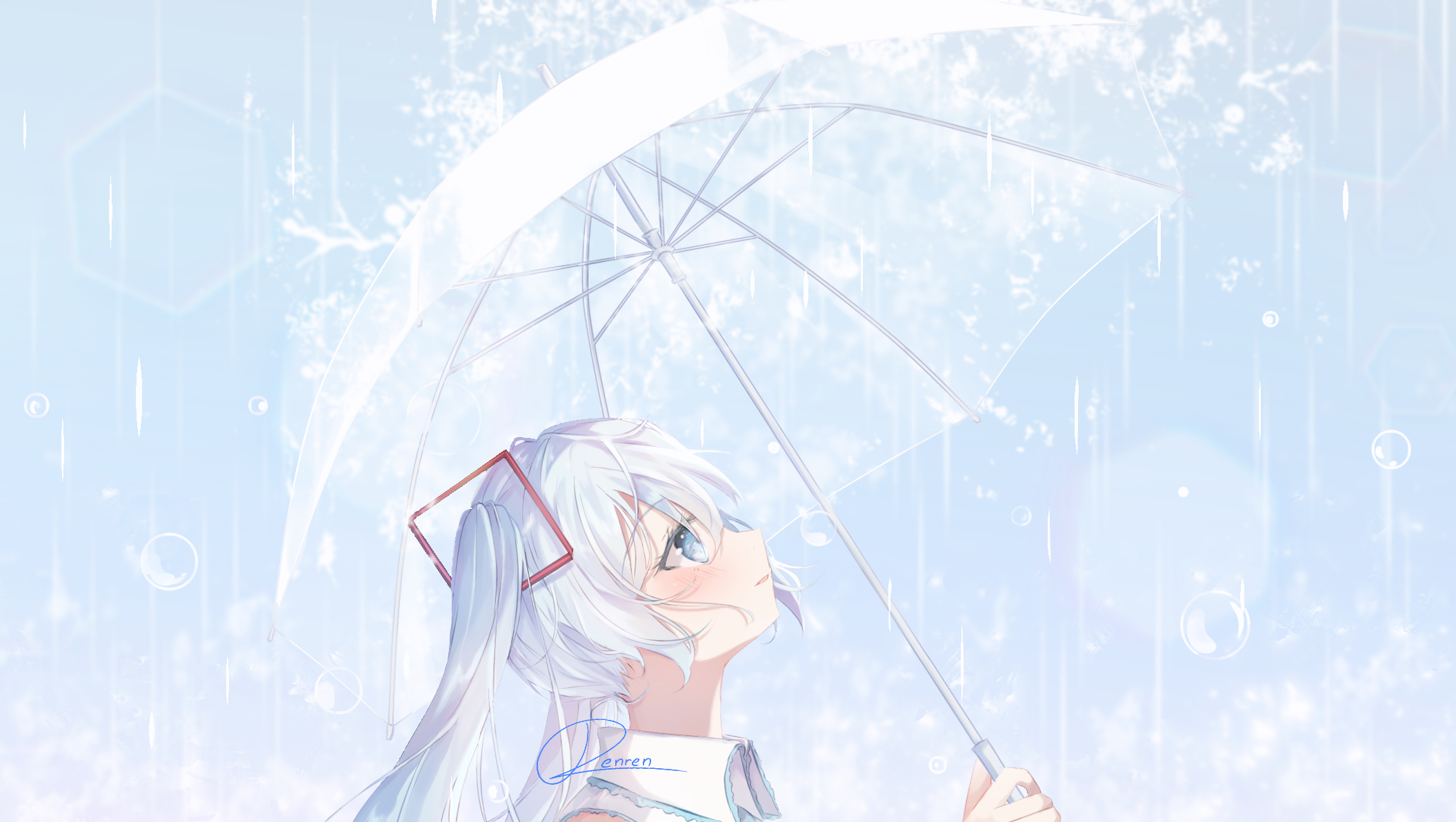 Free download wallpaper Anime, Rain, Umbrella, Vocaloid, Hatsune Miku on your PC desktop
