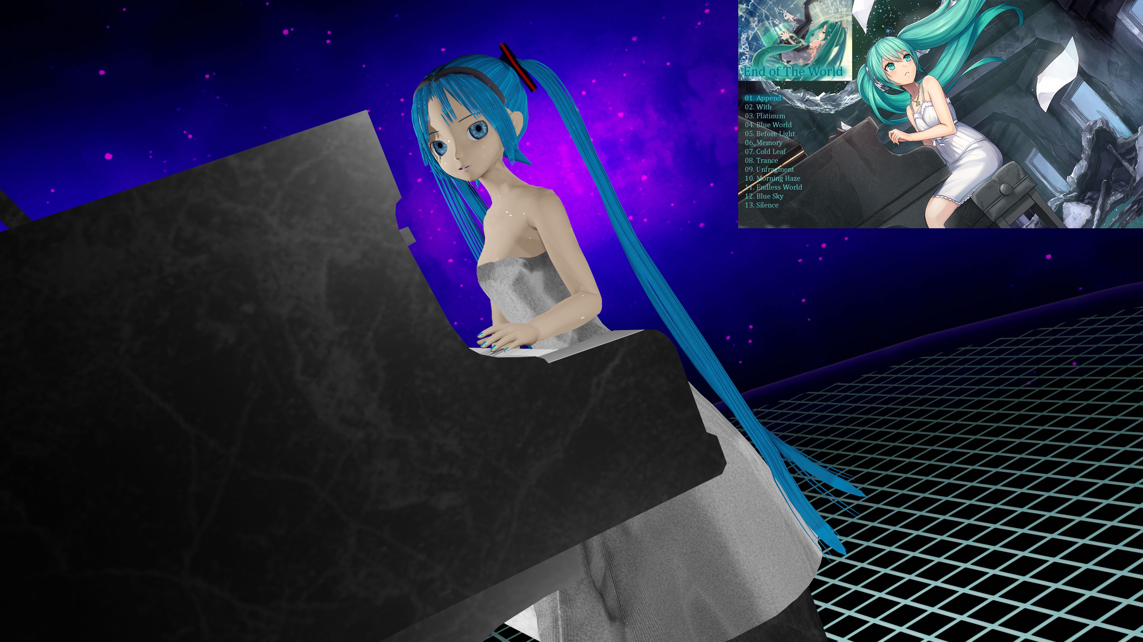 Laden Sie das Klavier, Vocaloid, Mixer, Blaue Augen, Blaue Haare, Hatsune Miku, Animes, Lange Haare, Blender 3D-Bild kostenlos auf Ihren PC-Desktop herunter
