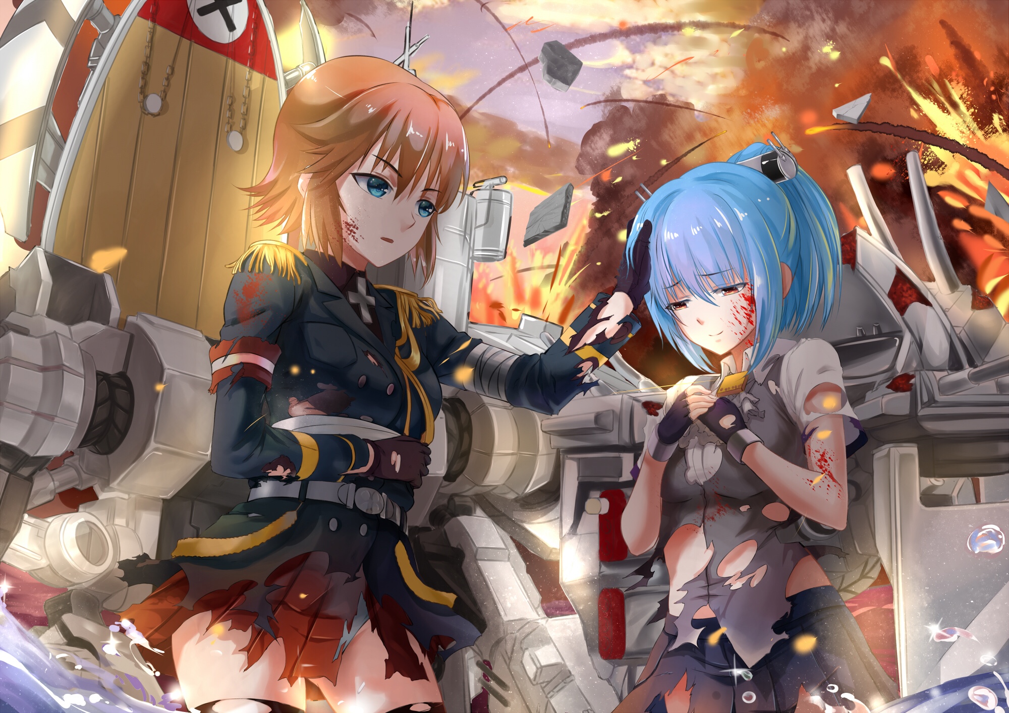 anime, warship girls, bismarck (warship girls), prinz eugen (warship girls)