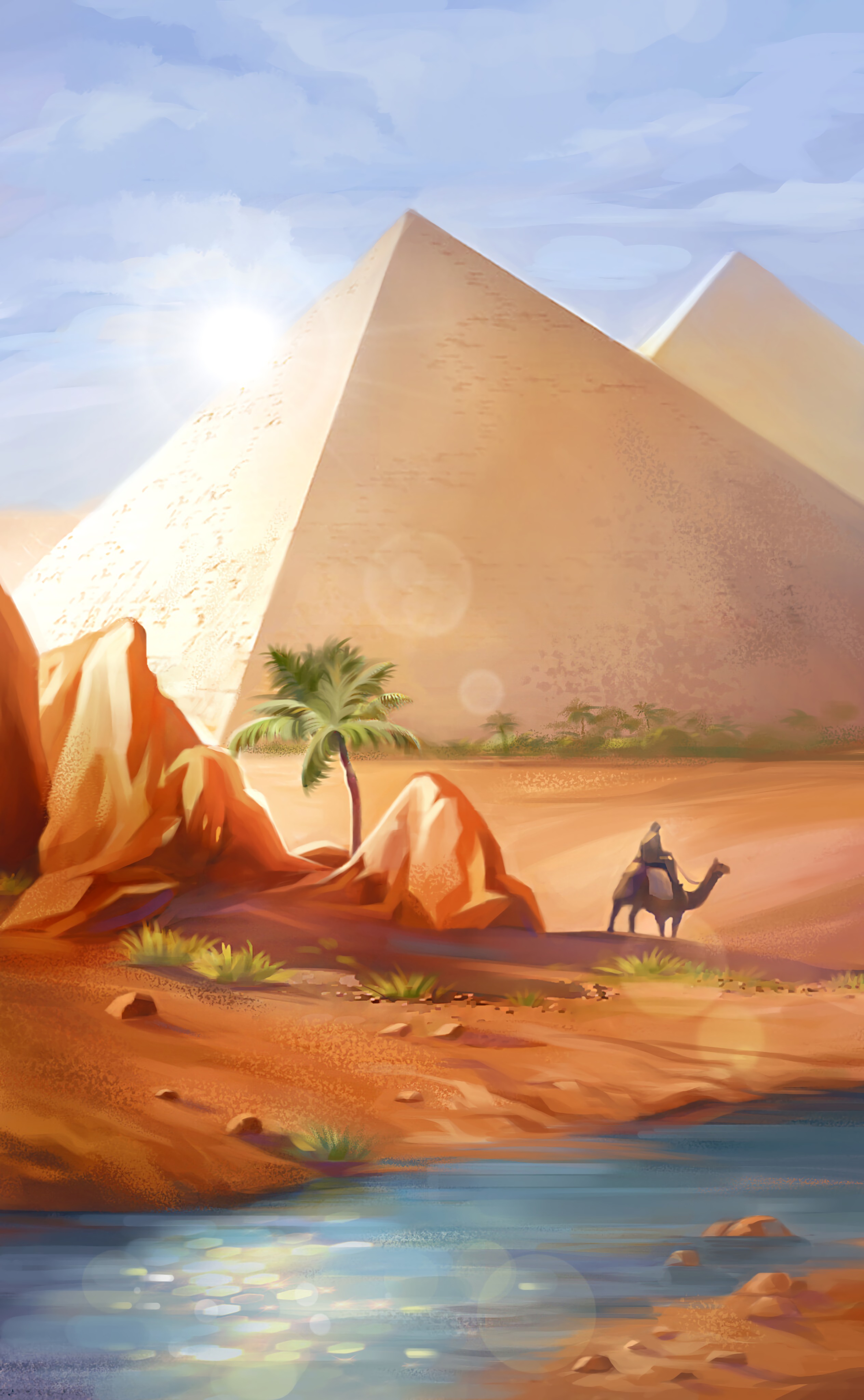97502 descargar imagen desierto, arte, pirámides, camello: fondos de pantalla y protectores de pantalla gratis