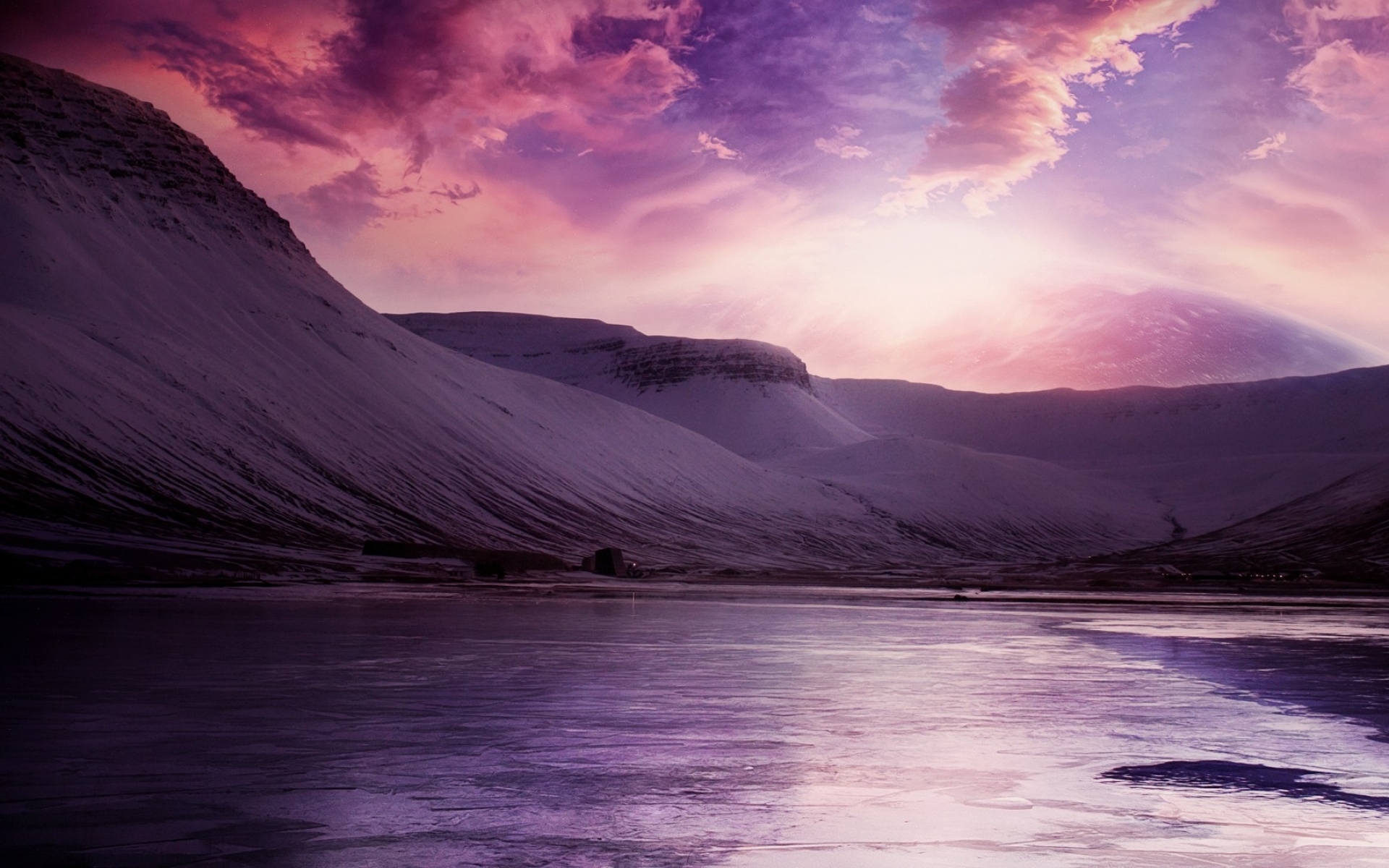 Descarga gratis la imagen Invierno, Cielo, Rosa, Nieve, Montaña, Lago, Nube, Tierra/naturaleza en el escritorio de tu PC