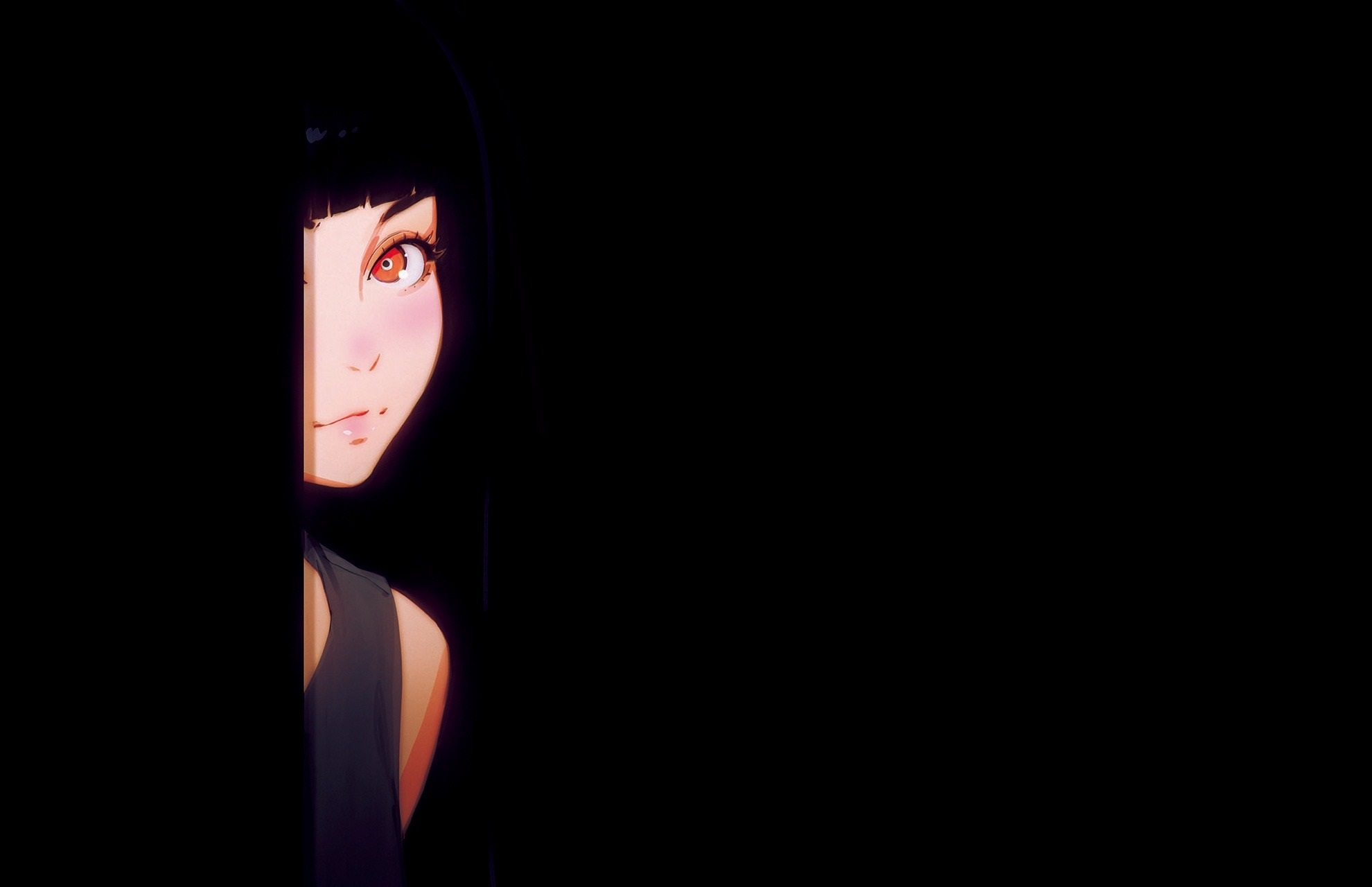 Download mobile wallpaper Anime, Girl, Black Hair, Long Hair, Orange Eyes for free.