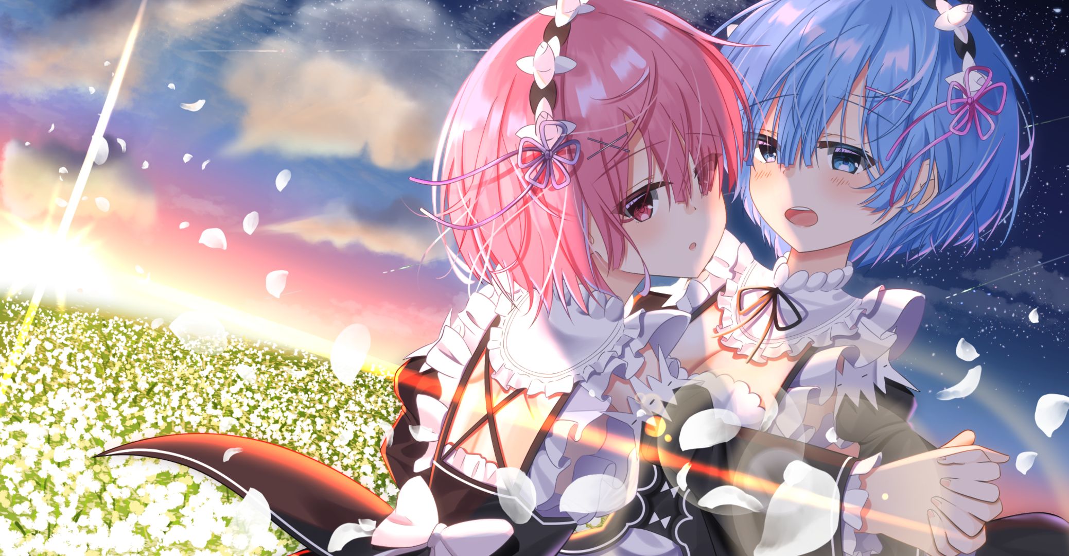 Free download wallpaper Anime, Sunset, Re:zero Starting Life In Another World, Ram (Re:zero), Rem (Re:zero) on your PC desktop