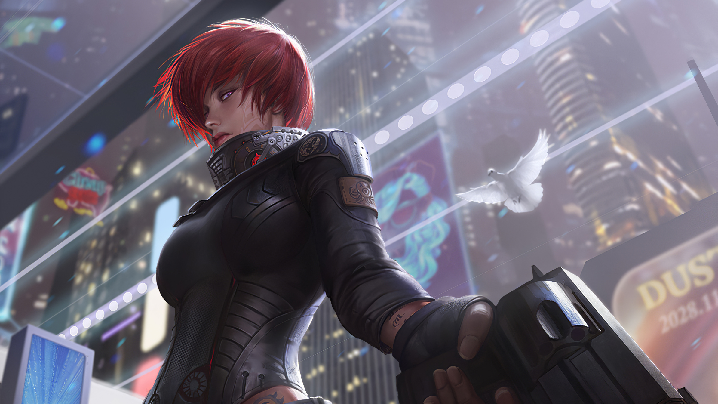 Download mobile wallpaper Sci Fi, Dove, Futuristic, Short Hair, Red Hair, Women Warrior, Woman Warrior for free.