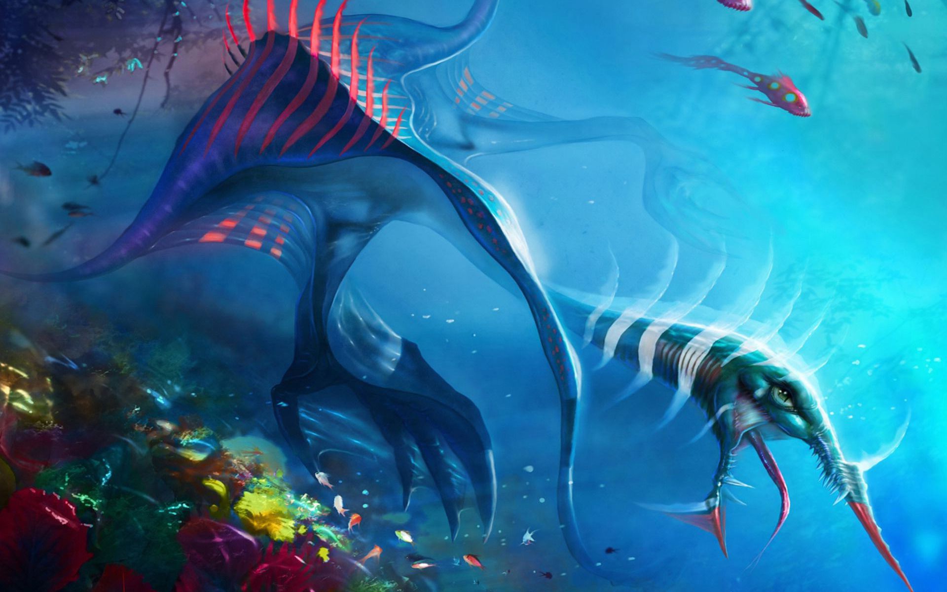 Laden Sie das Fantasie, Kreatur, Unterwasser, Seeungeheuer-Bild kostenlos auf Ihren PC-Desktop herunter