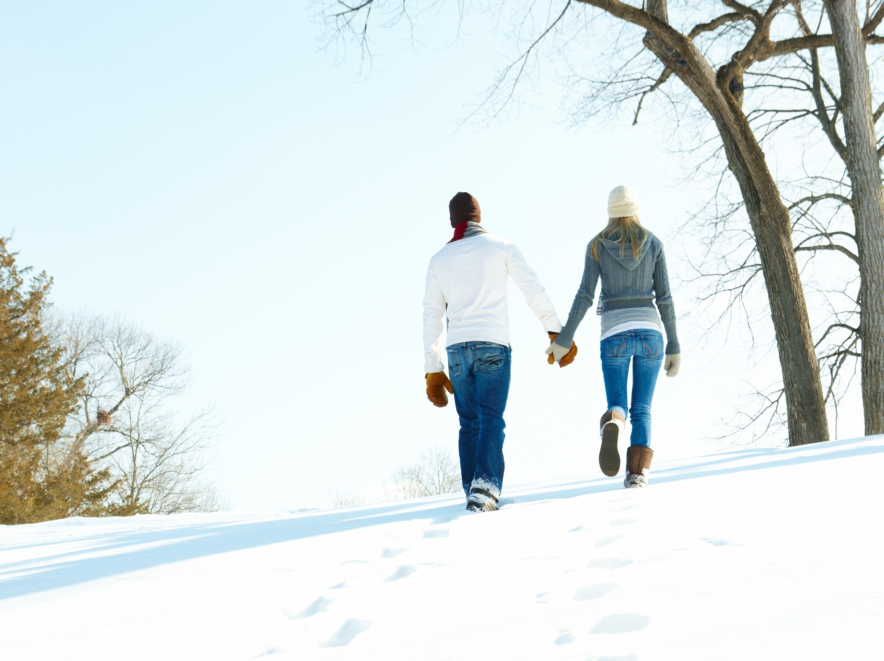 guy, love, winter, snow, girl, relations, heat, warmth, mittens
