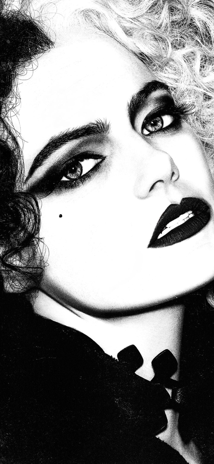 Download mobile wallpaper Emma Stone, Movie, Black & White, Cruella for free.