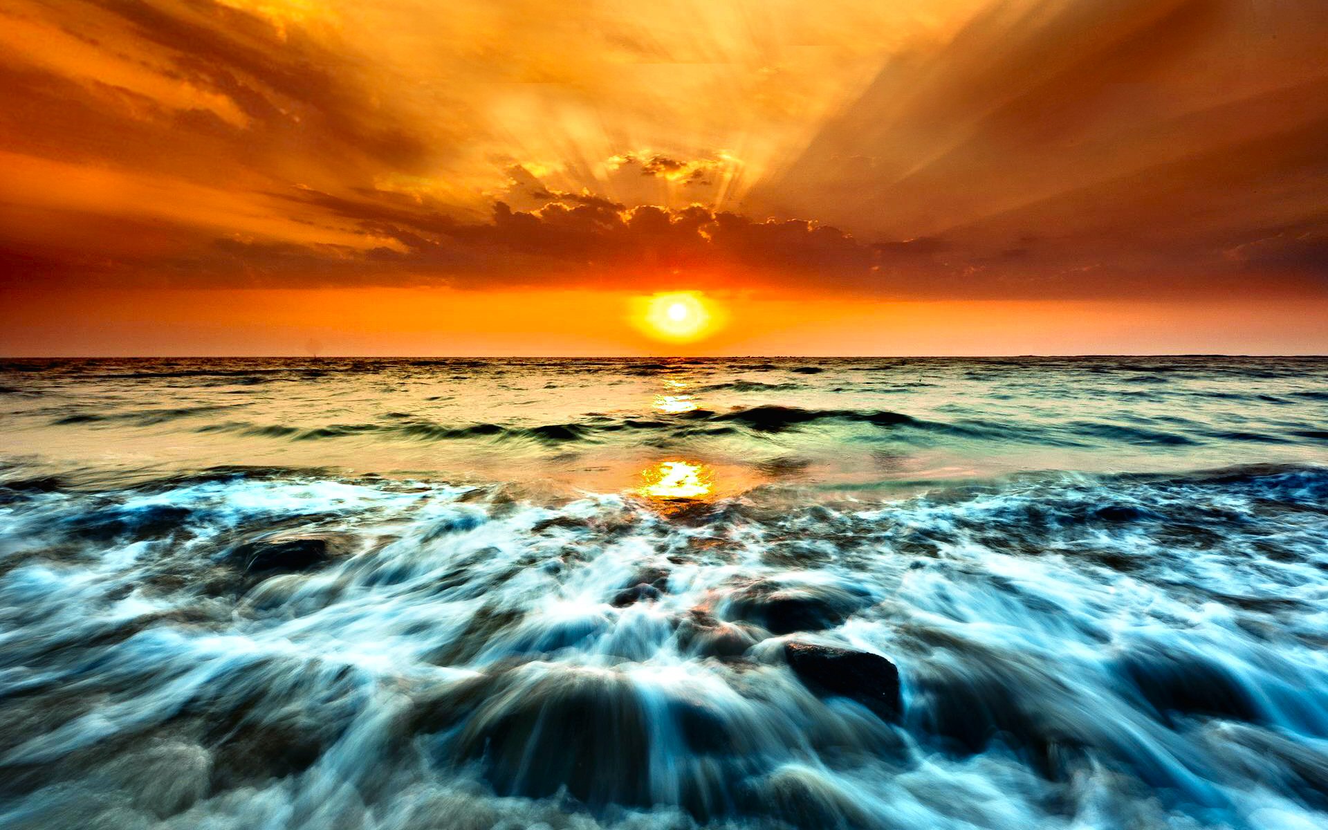Free download wallpaper Sunset, Sky, Beach, Horizon, Ocean, Cloud, Wave, Photography on your PC desktop