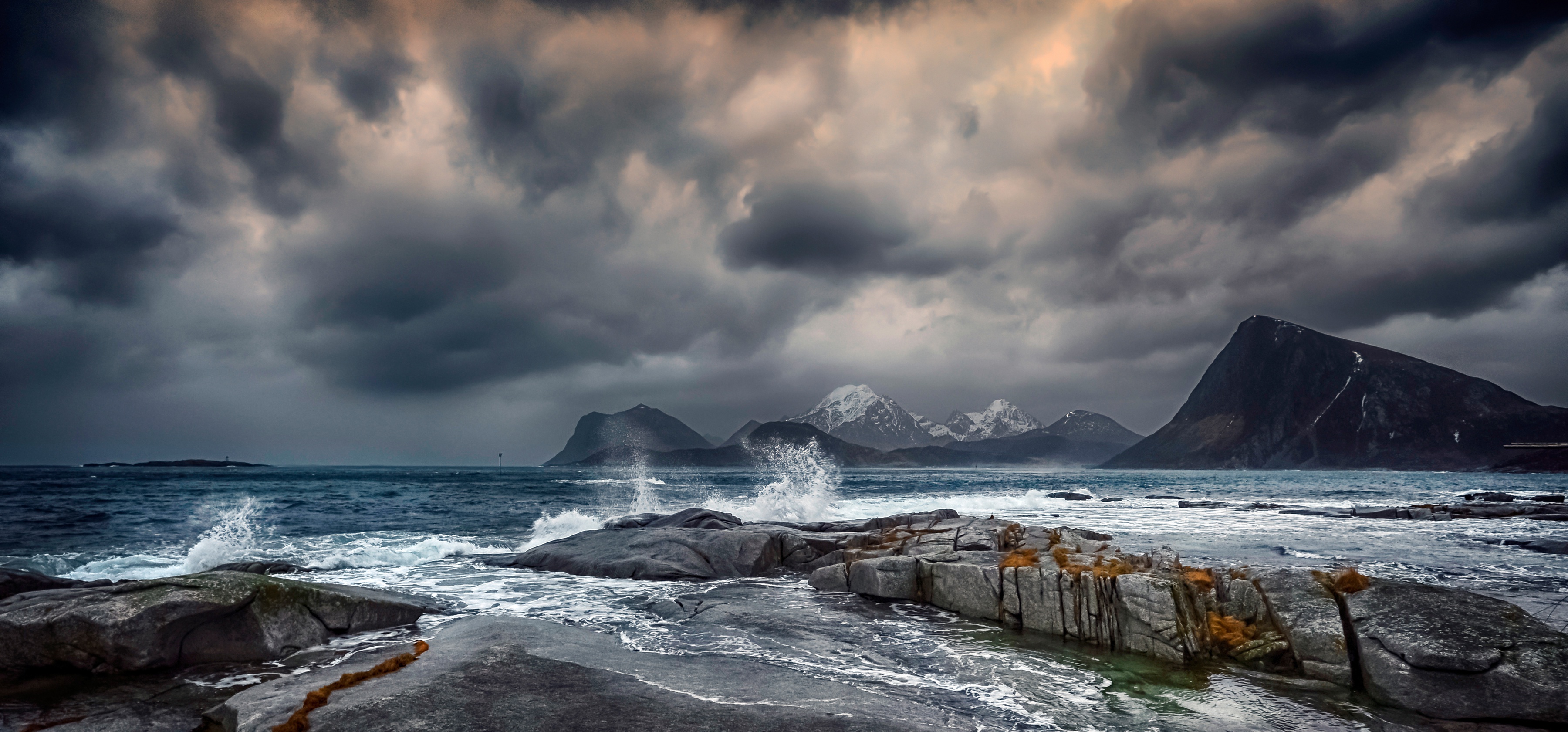 Download mobile wallpaper Sea, Mountain, Coast, Norway, Cloud, Photography, Lofoten for free.
