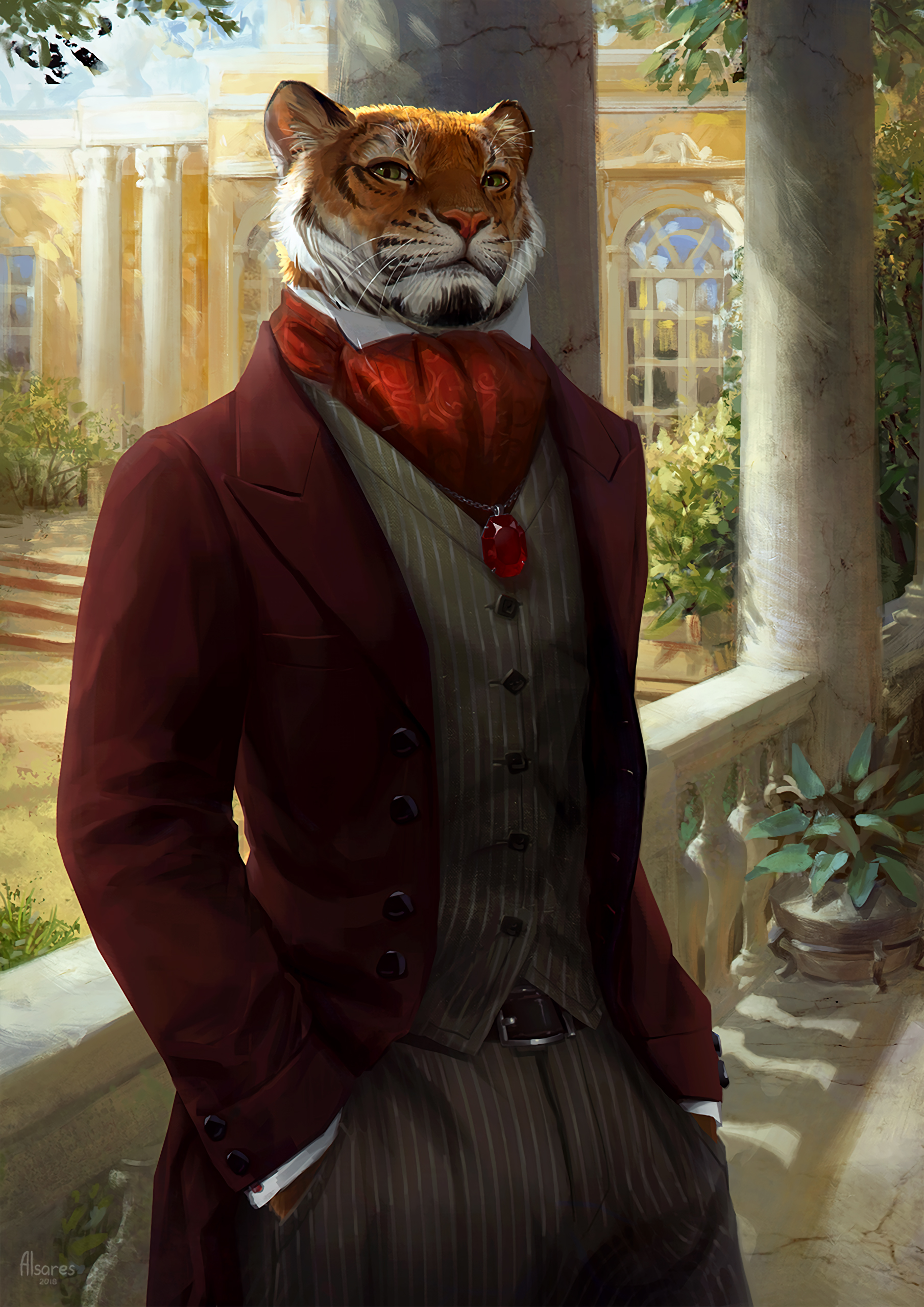 animal, tiger, art, costume, aristocrat QHD