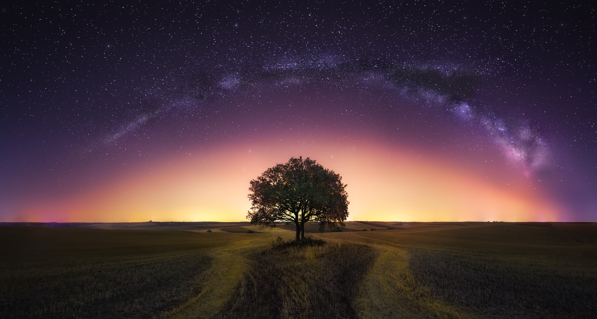 Free download wallpaper Night, Starry Sky, Earth, Field, Milky Way on your PC desktop