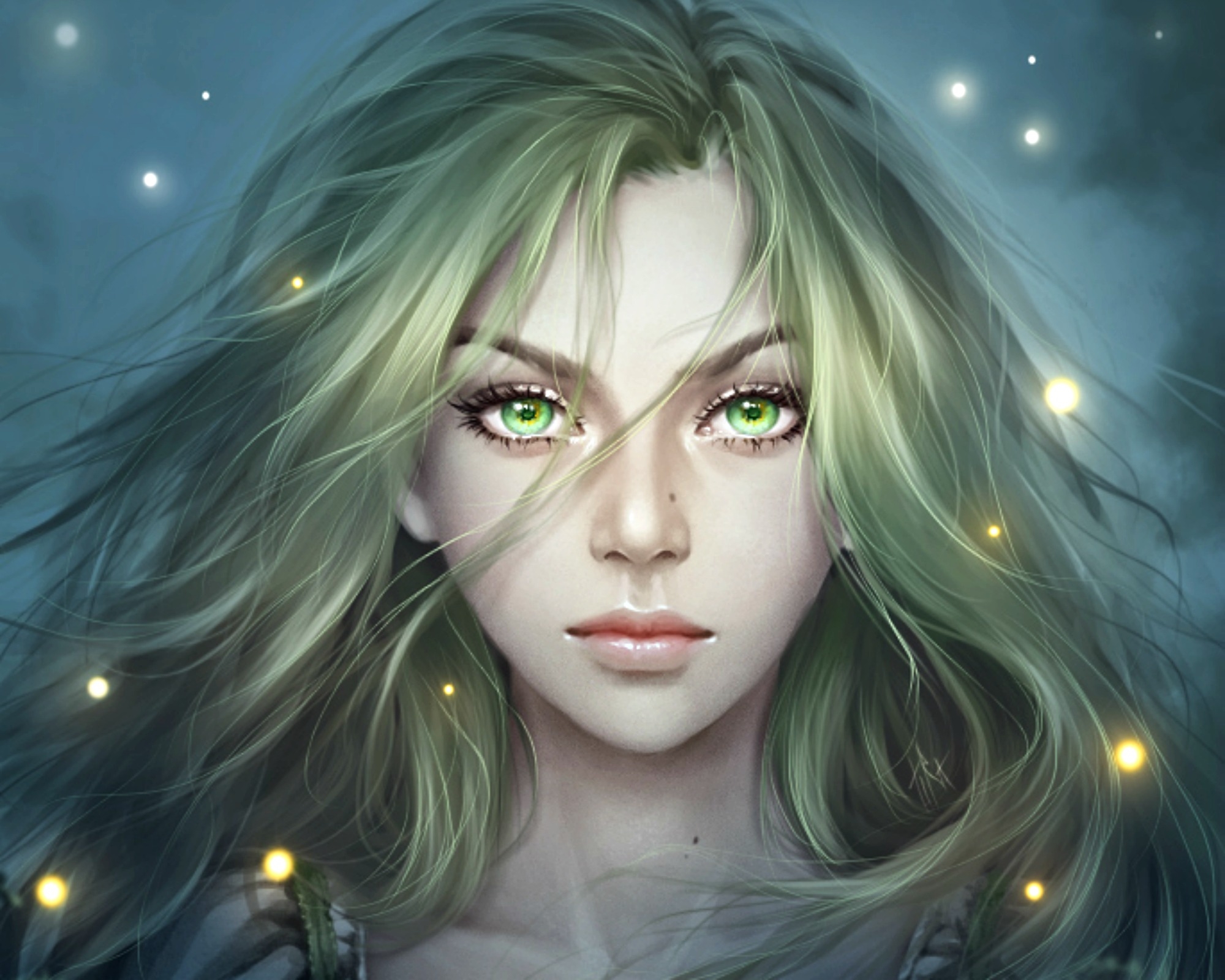 Free download wallpaper Fantasy, Blonde, Face, Women, Green Eyes on your PC desktop