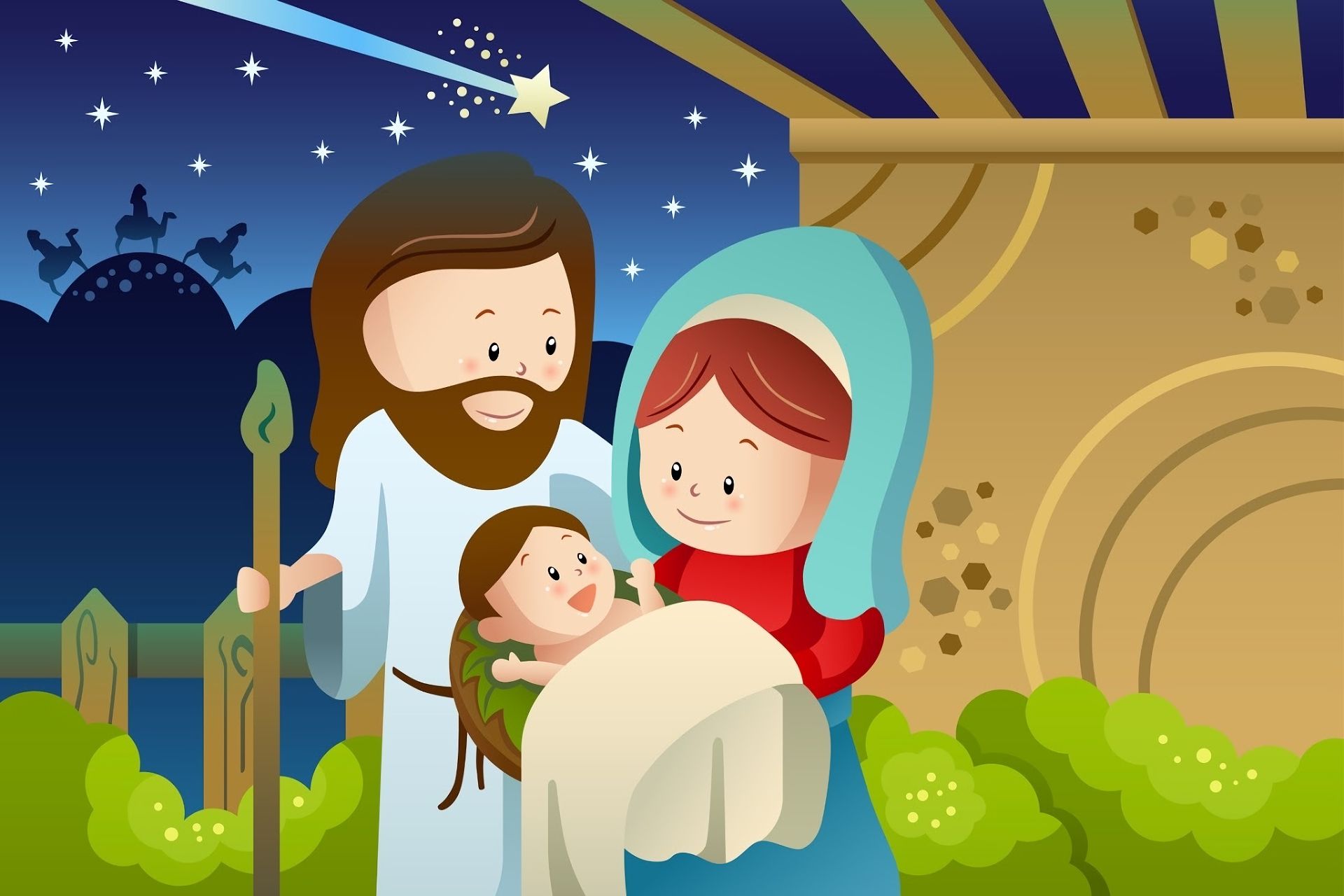 Laden Sie das Feiertage, Sterne, Weihnachten, Jesus, Lächeln, Nacht, Baby-Bild kostenlos auf Ihren PC-Desktop herunter