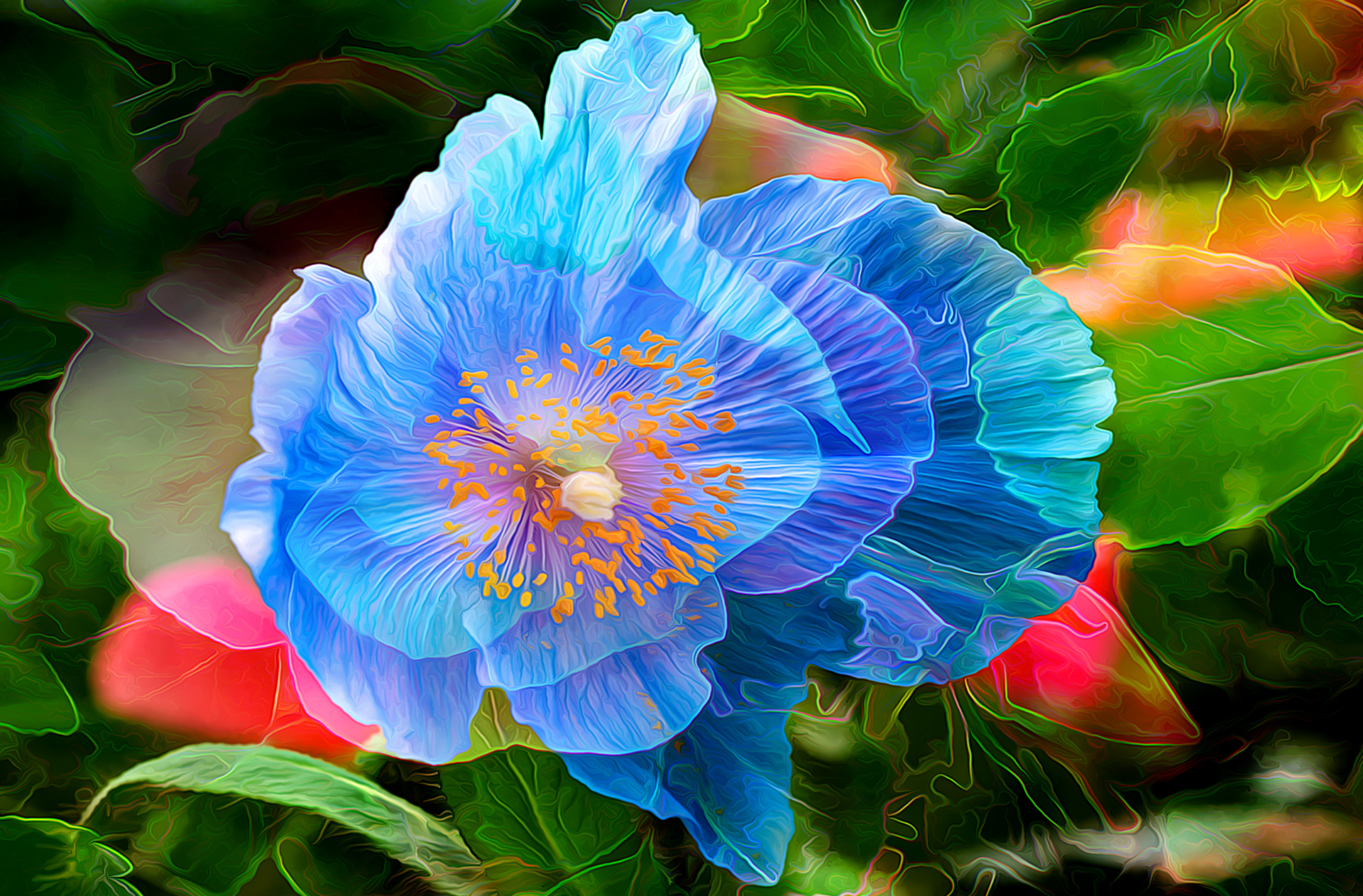 無料モバイル壁紙花, 青い, ペインティング, 芸術的をダウンロードします。